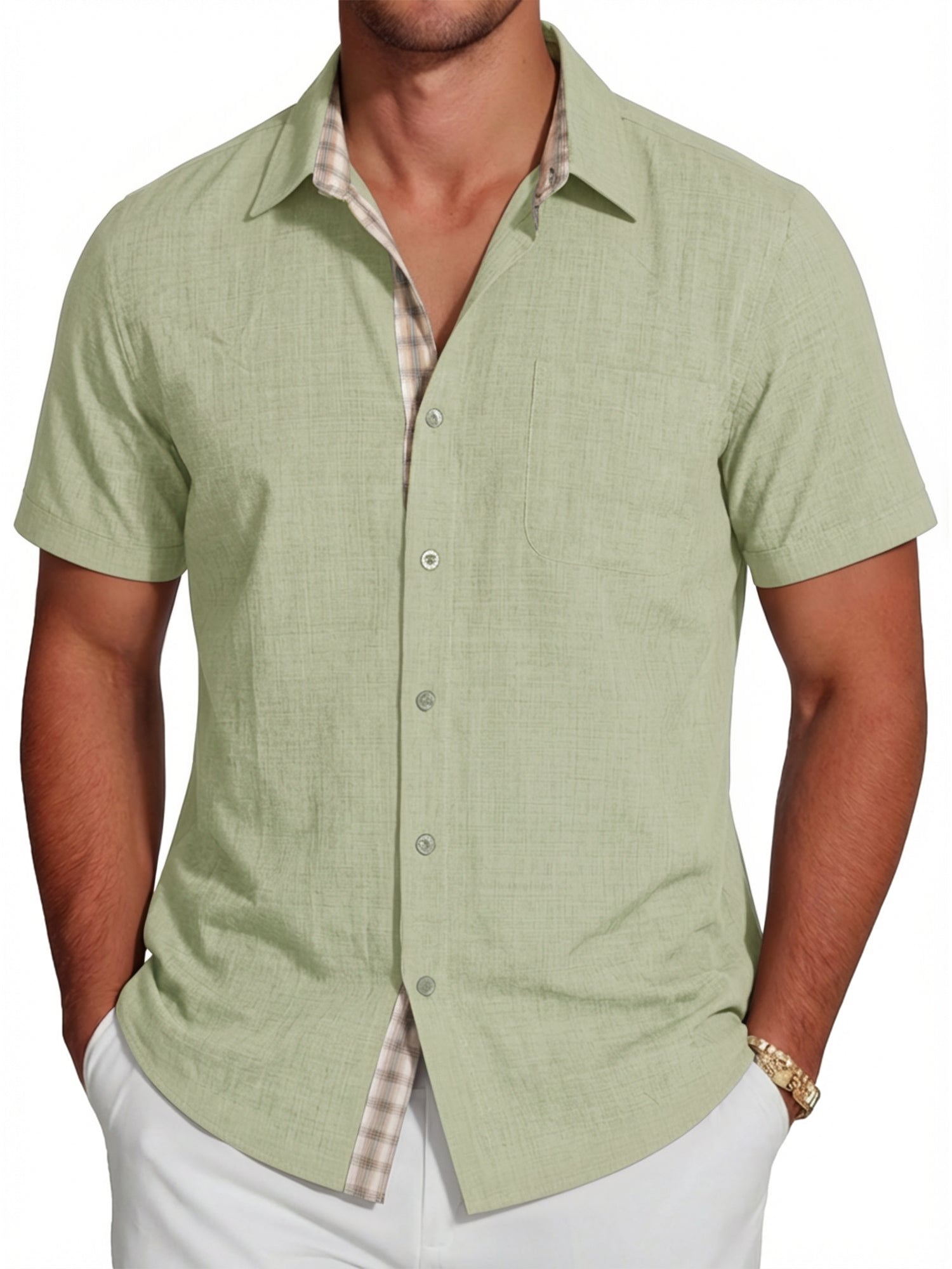 RICHCOIN Men's Button Down Shirts Short Sleeve Casual Summer Beach Vacation Wedding Shirt with Pocket