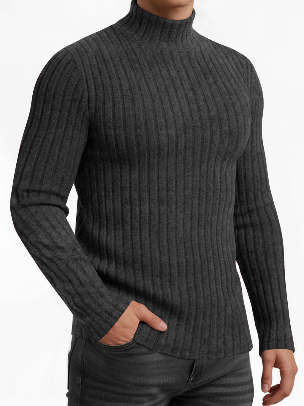 OALUXE Turtleneck Ribbed Long Sleeve Shirts for Mens Undershirts Knit Thermal Fitted Basic Tops