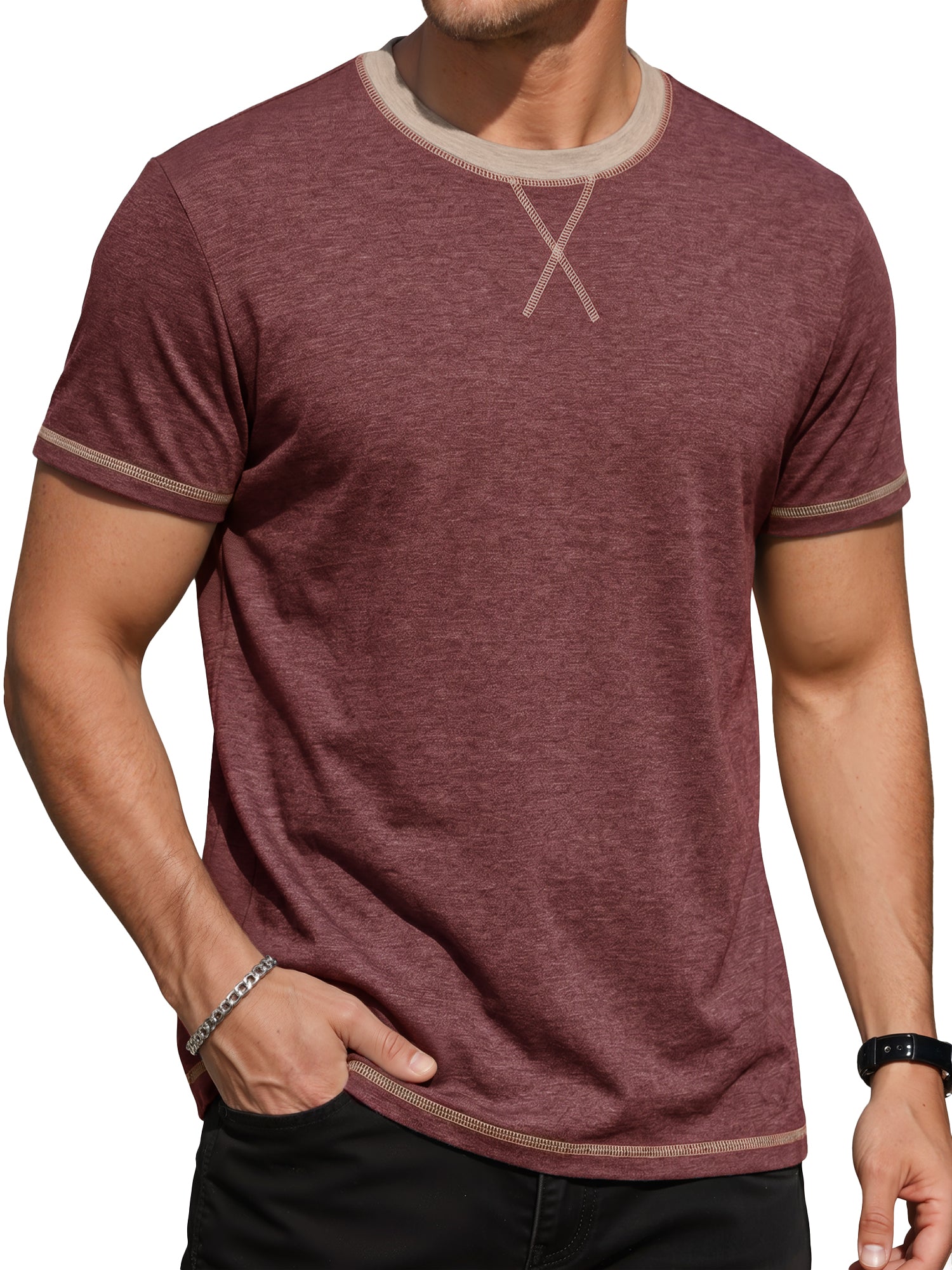 RICHCOIN Mens T Shirt Short Sleeve Crewneck Casual Color Block Summer Tops
