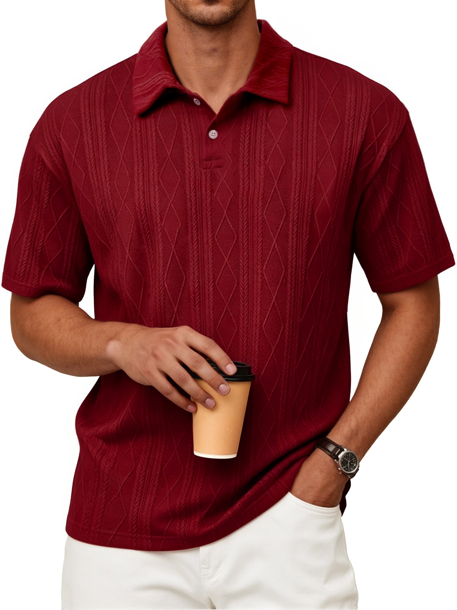 RICHCHOIN Polo Shirts for Men Textured Knit Golf Shirts Casual Short Sleeve Old Money Tops