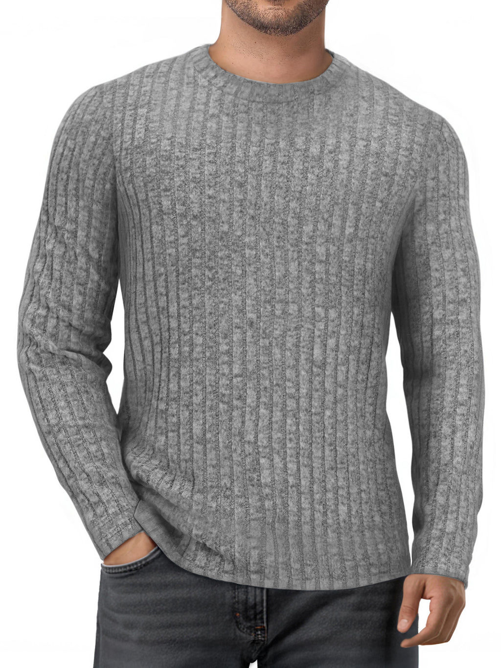 OALUXE Ribbed Long Sleeve Shirts for Men Crewneck Undershirts Thermal Basic Tops