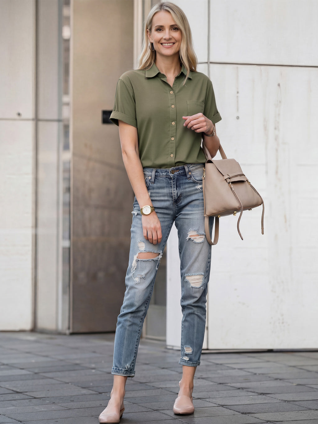MOYIKO Womens Button Down Shirts Short Sleeve Shirt Collared Casual Work Blouses Summer Tops with Pockets