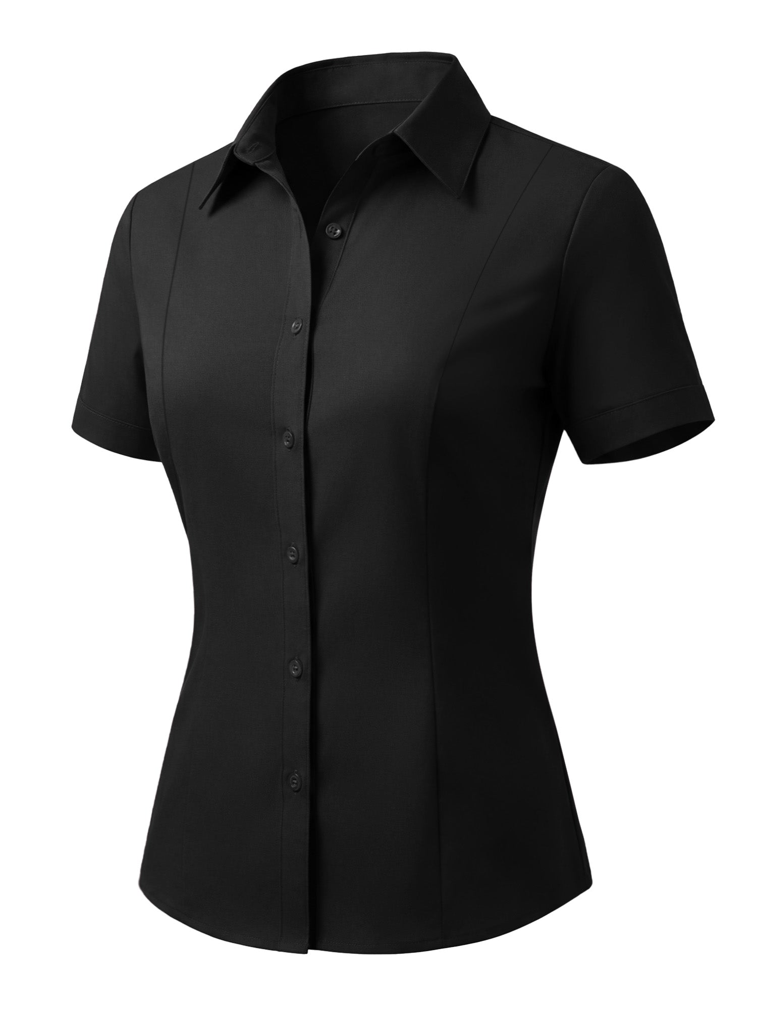 MOYIKO Womens Button Down Shirts Stretch Short Sleeve Dress Shirts Business Work Fitted Collared Office Basic Blouse