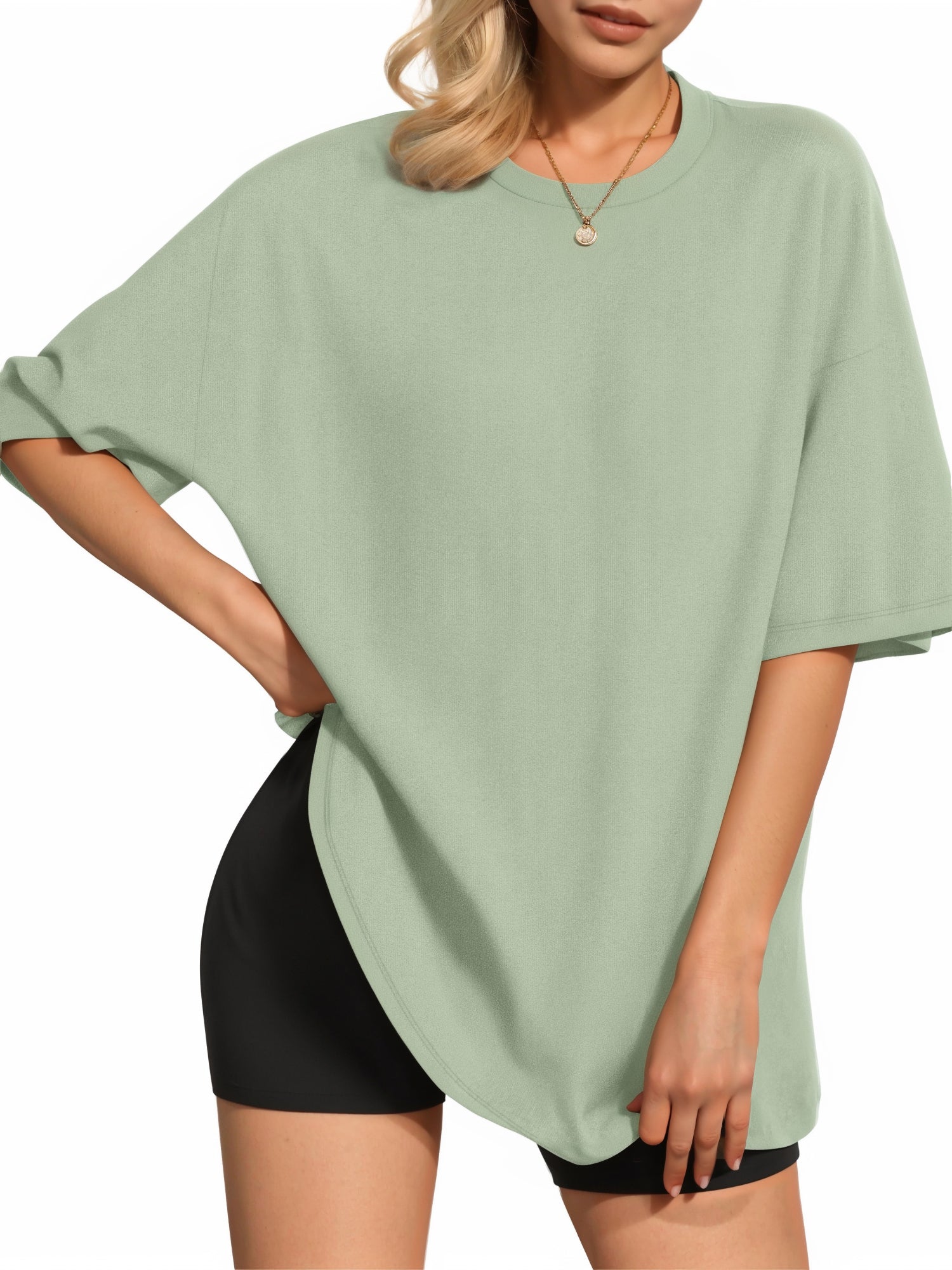 MOYIKO Oversized T Shirts for Women Crewneck Loose Fit Tee Summer Tops
