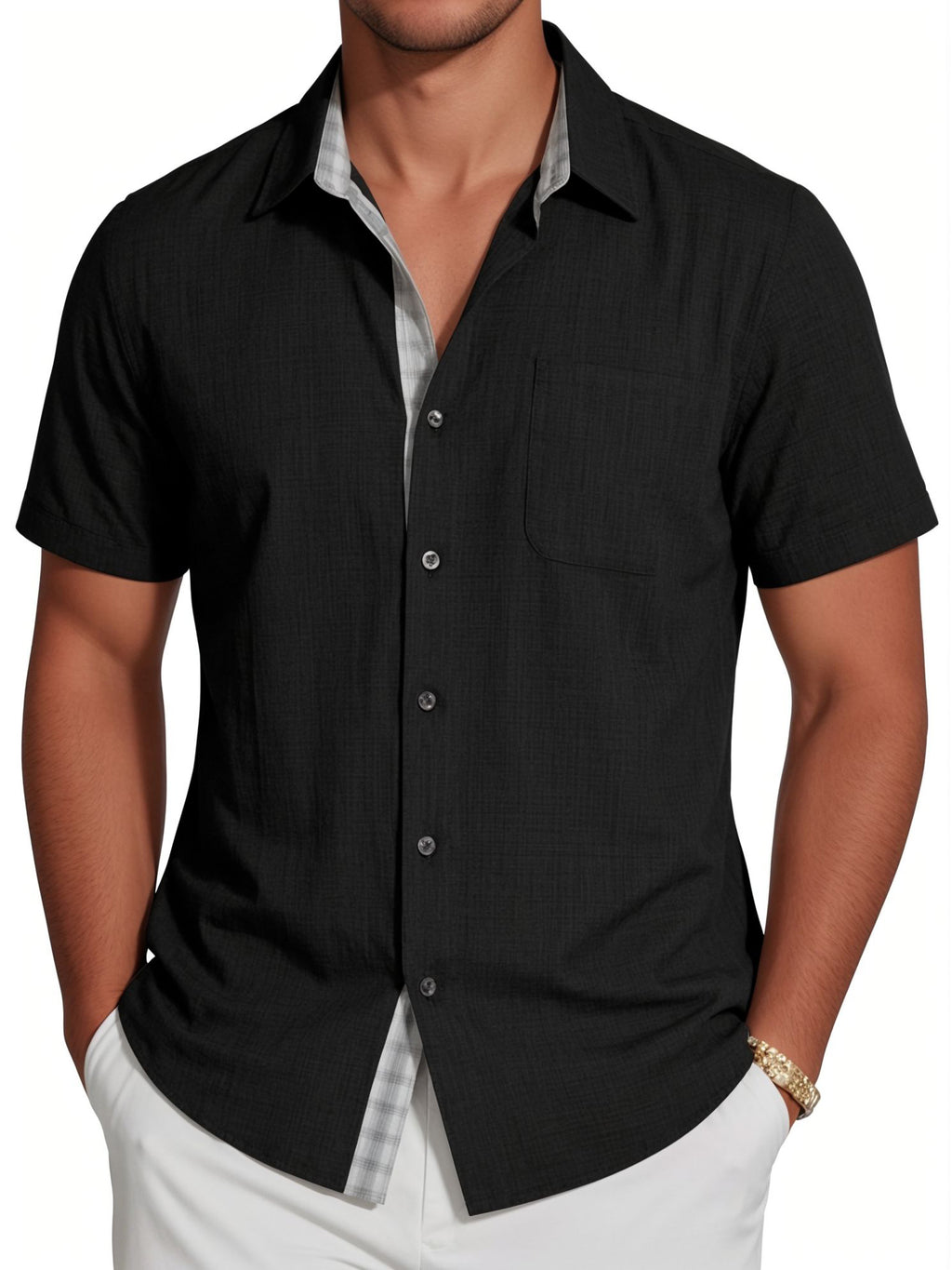 RICHCOIN Men's Button Down Shirts Short Sleeve Casual Summer Beach Vacation Wedding Shirt with Pocket