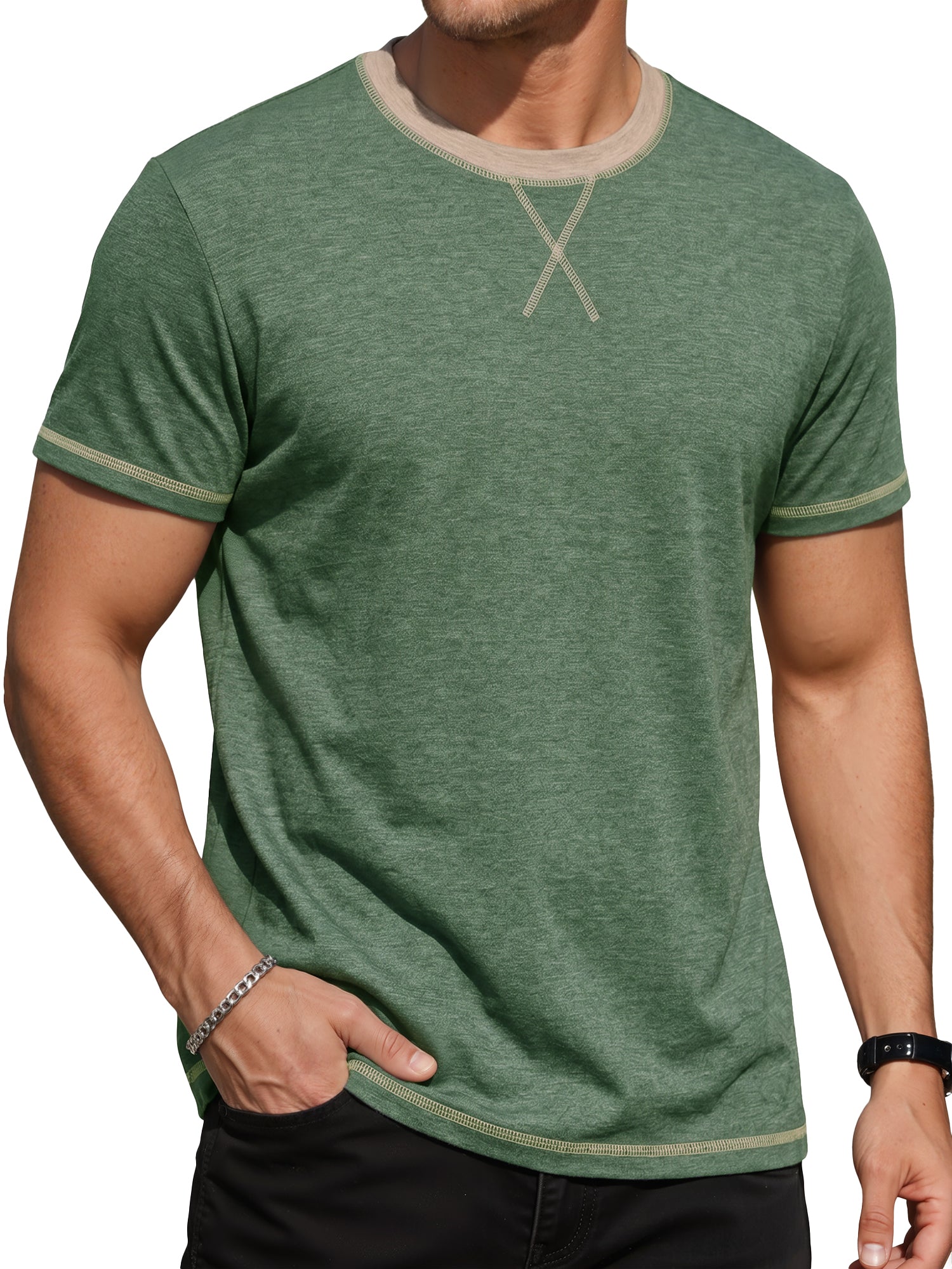 RICHCOIN Mens T Shirt Short Sleeve Crewneck Casual Color Block Summer Tops