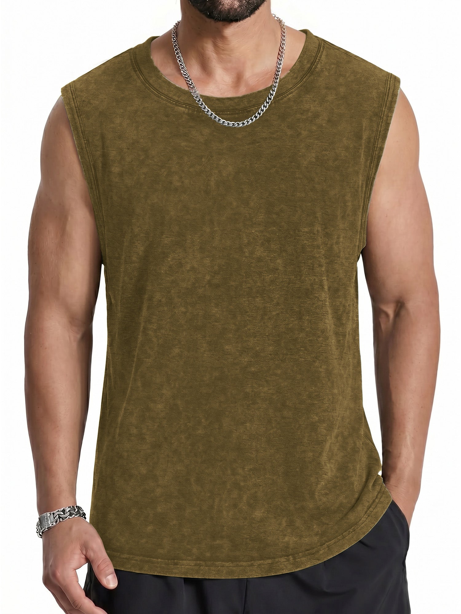 RICHCOIN Mens Workout Tank Tops Sleeveless Muscle Shirt Acid Wash T Shirts Running Beach Loose Fit Tee