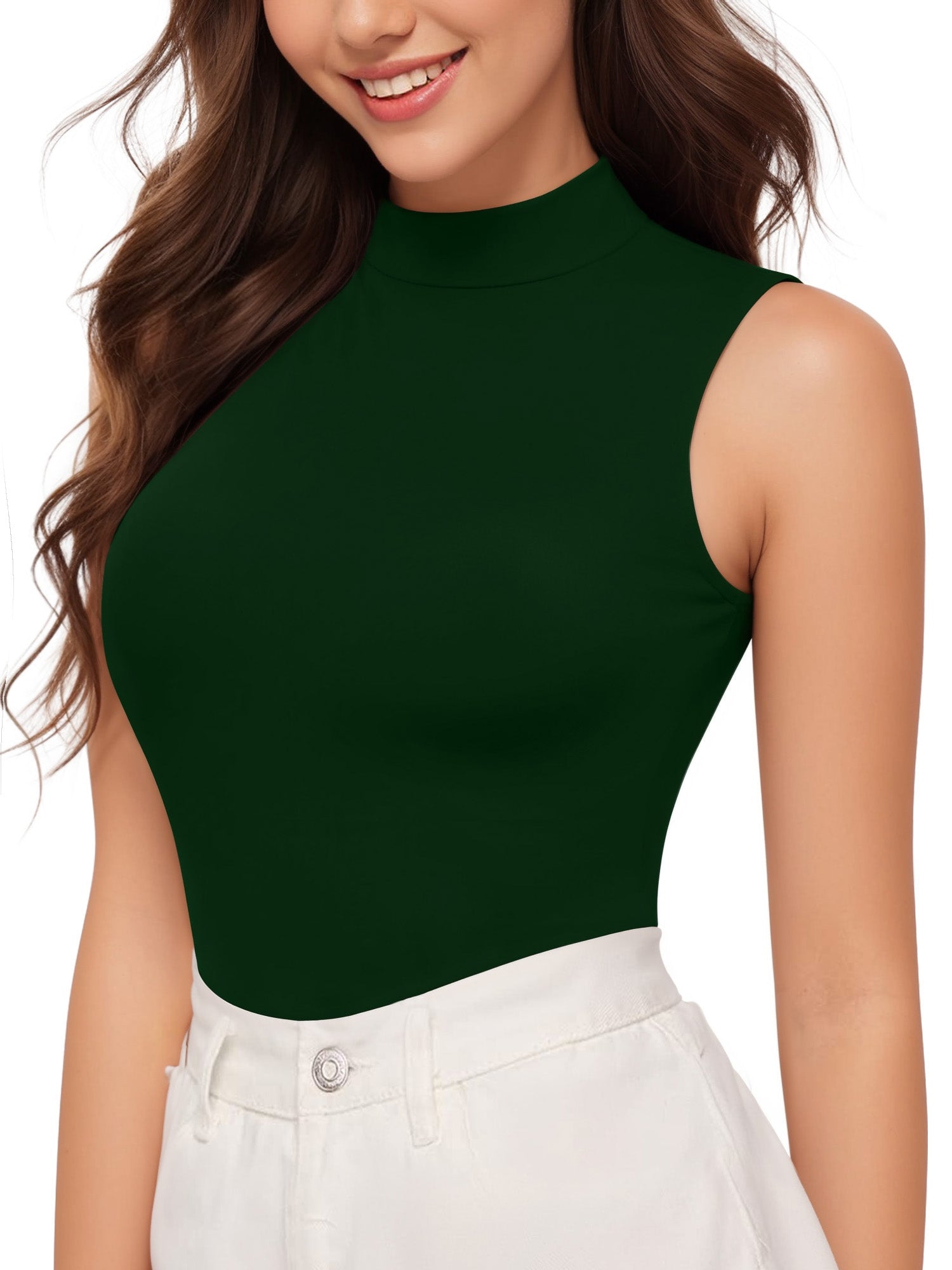 MOYIKO Mock Turtleneck Sleeveless Shirts for Women Fitted Tops Tee