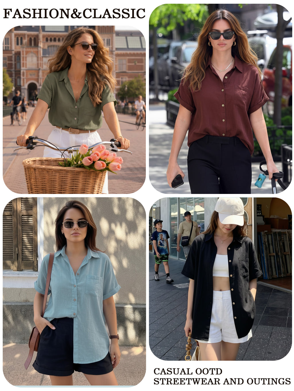MOYIKO Womens Button Down Shirts Short Sleeve Shirt Collared Casual Work Blouses Summer Tops with Pockets