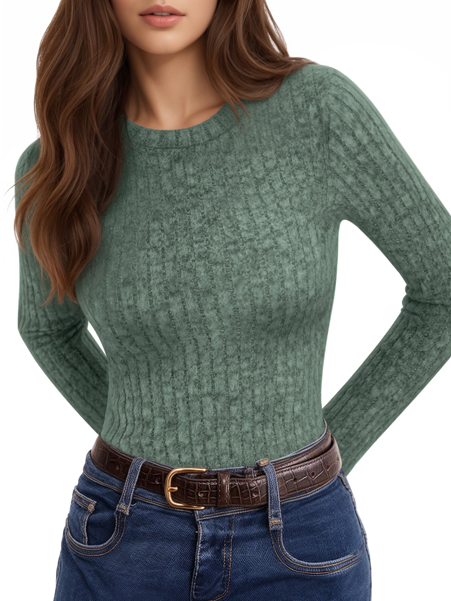 MOYIKO Crew Neck Long Sleeve Shirts for Women Fitted Thermal Lightweight Trendy Tops