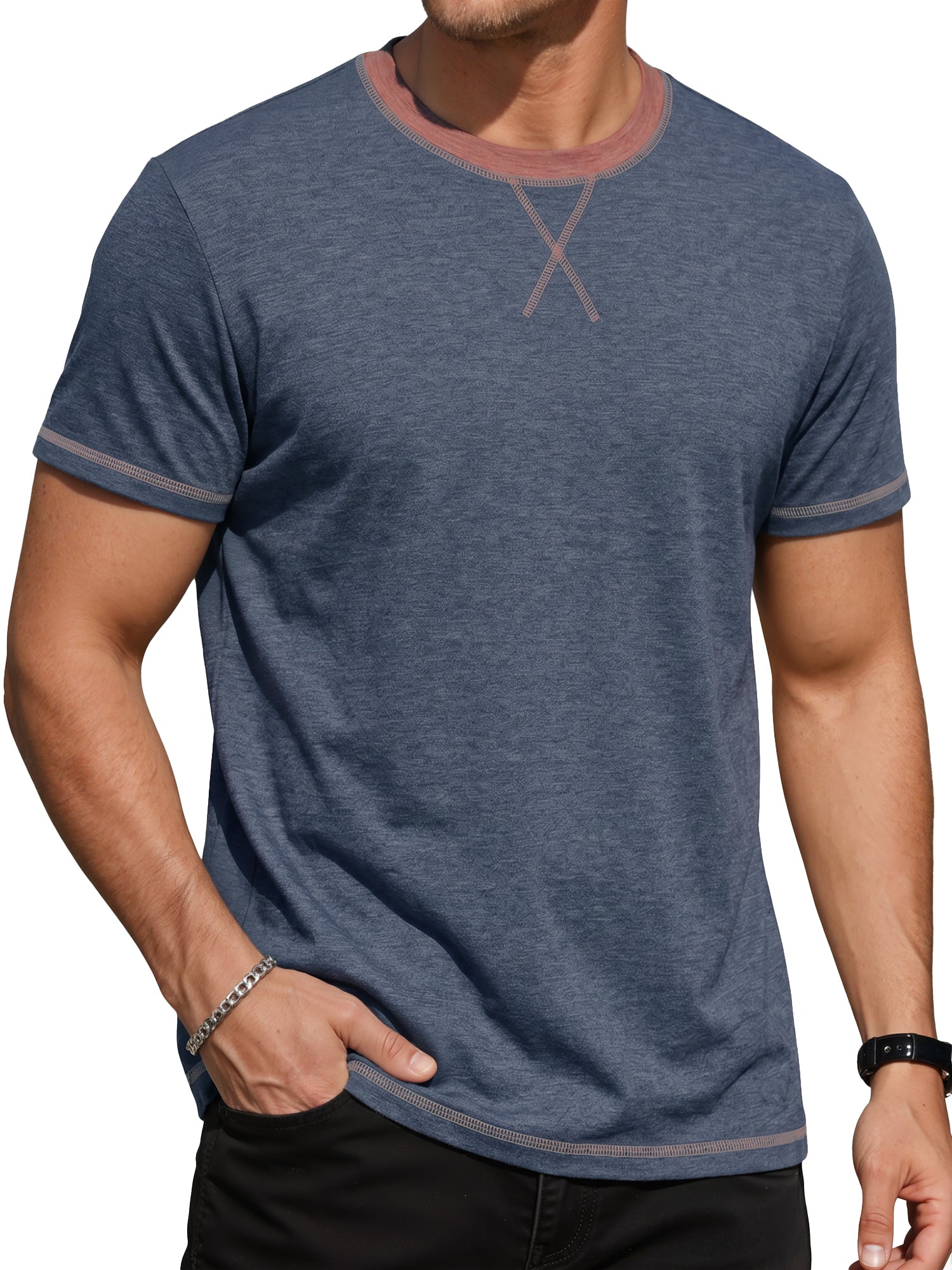 RICHCOIN Mens T Shirt Short Sleeve Crewneck Casual Color Block Summer Tops
