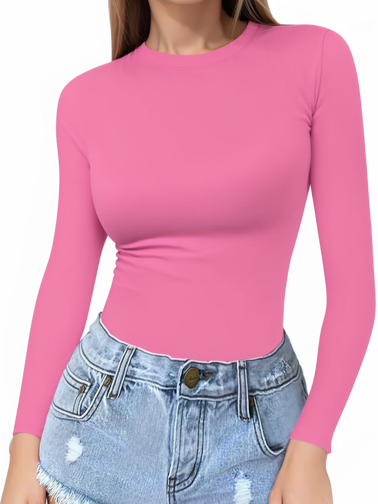 MOYIKO Crewneck Long Sleeve Shirts for Women Slim Fitted Tees Tight Basic Tops