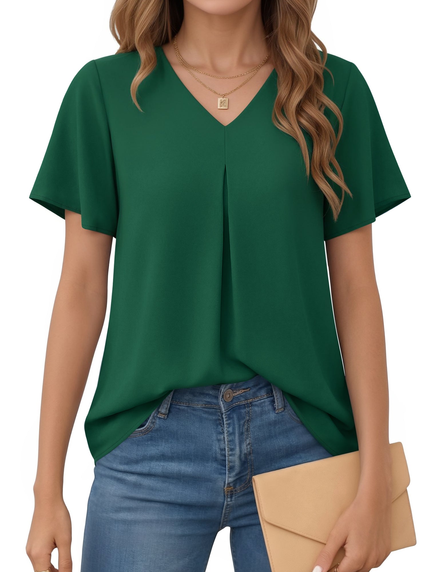 MOYIKO Womens Tops Dressy Blouses V Neck Ruffle Short Sleeve Tunic Tops Casual T-Shirts