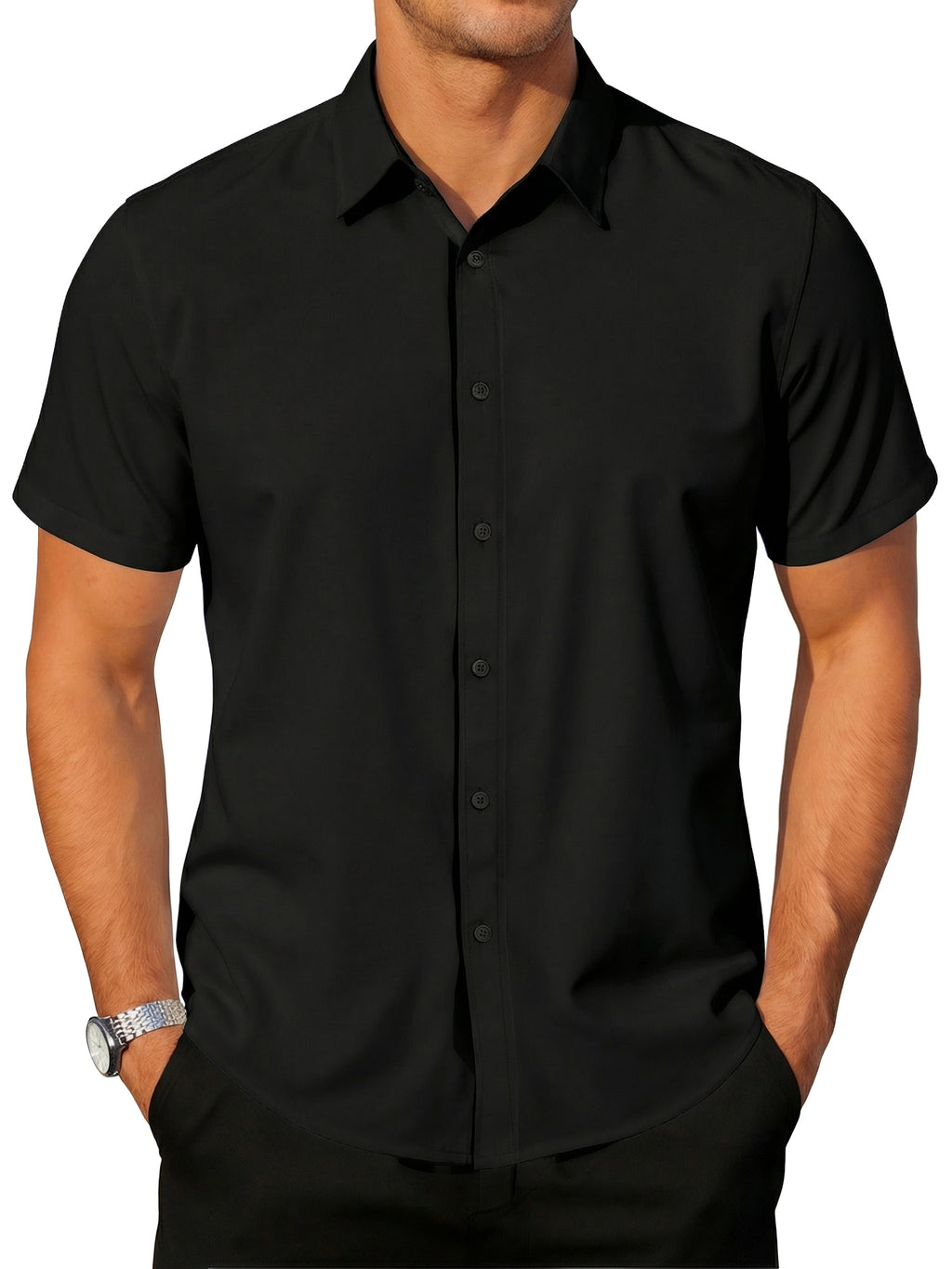 RICHCOIN Short Sleeve Mens Dress Shirts Casual Solid Shirts for Men Button Down Business Shirt