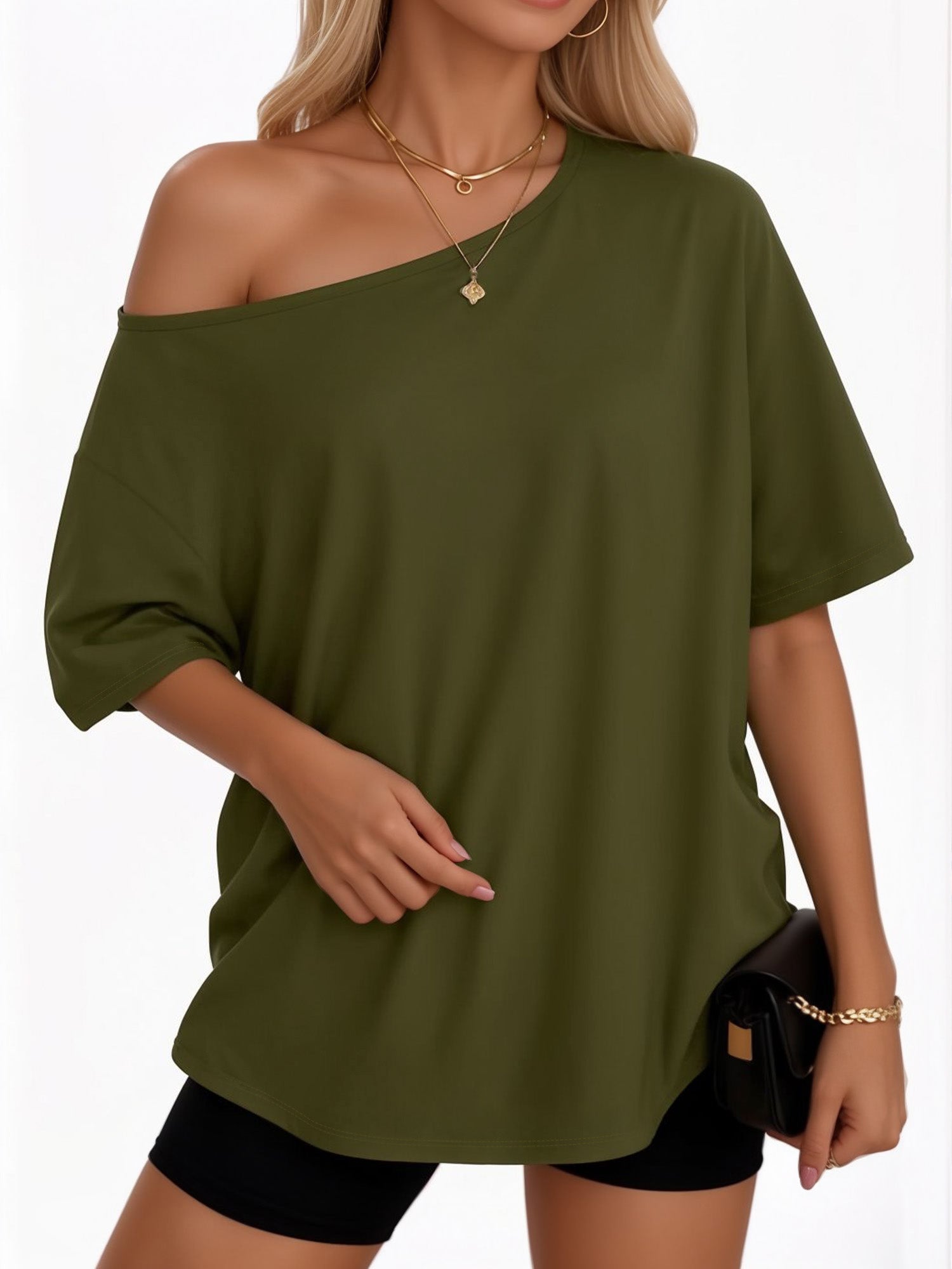 MOYIKO Womens Off The Shoulder Tops Oversized T-Shirts Short Sleeve Tees Summer Casual Fashion Clothes