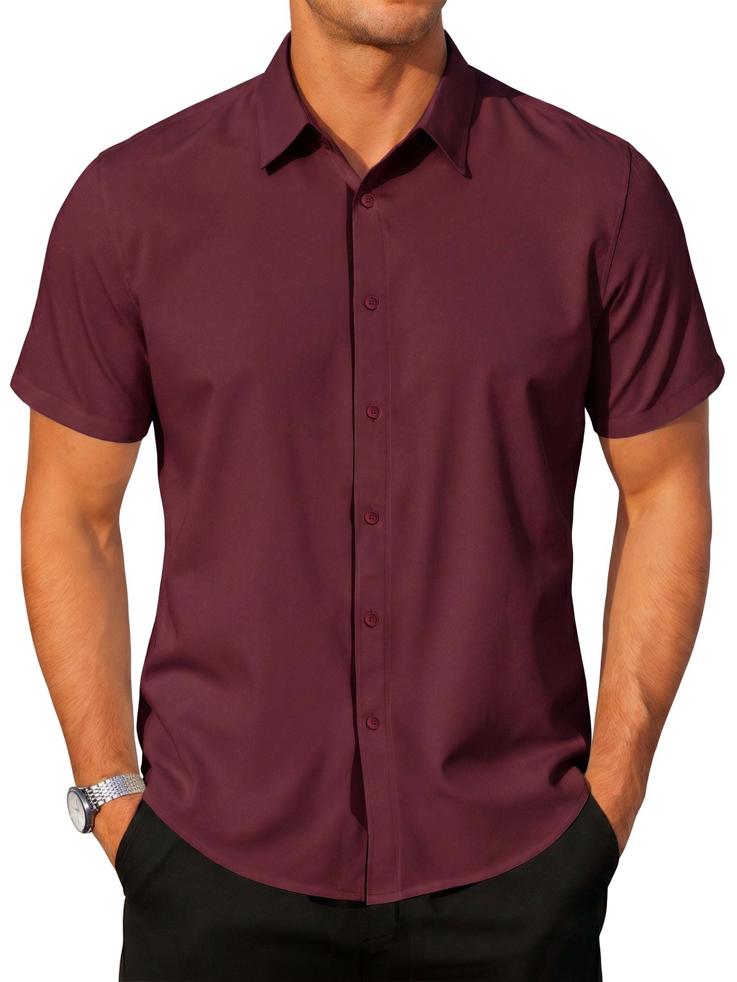 RICHCOIN Short Sleeve Mens Dress Shirts Casual Solid Shirts for Men Button Down Business Shirt