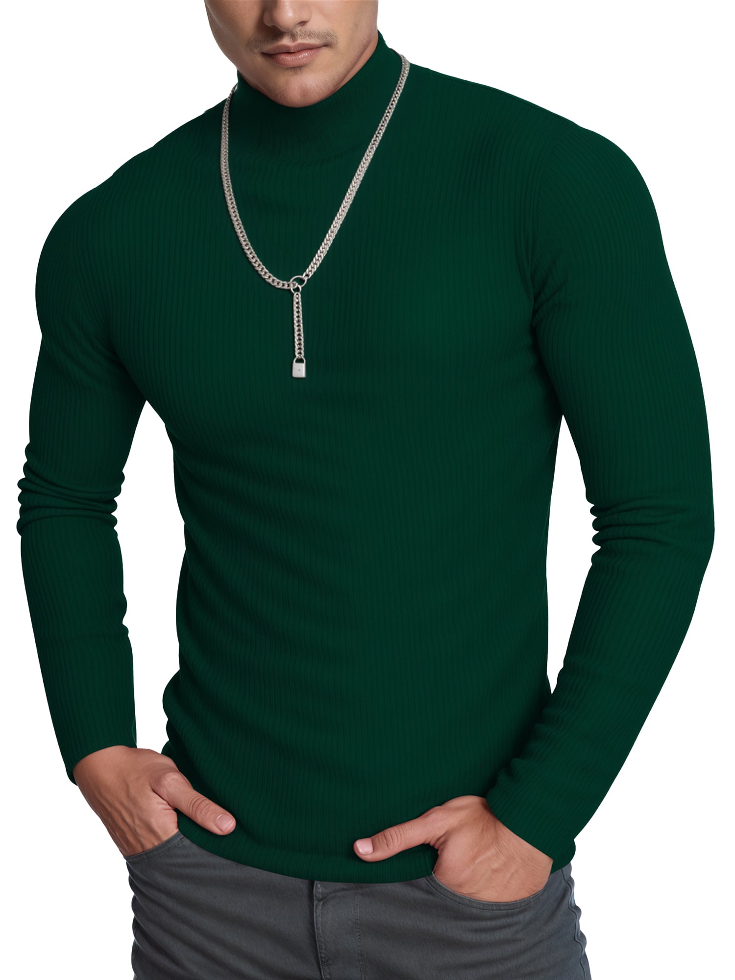 OALUXE Turtleneck Ribbed Long Sleeve Shirts for Mens Undershirts Knit Thermal Basic Tops