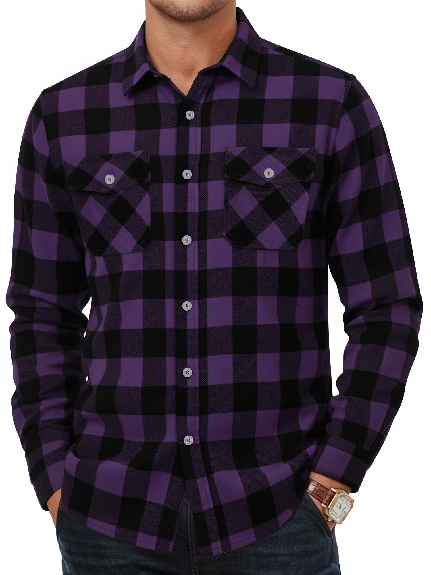 OALUXE Flannel Shirt for Men Long Sleeve Button Down Plaid Shirts with Pocket