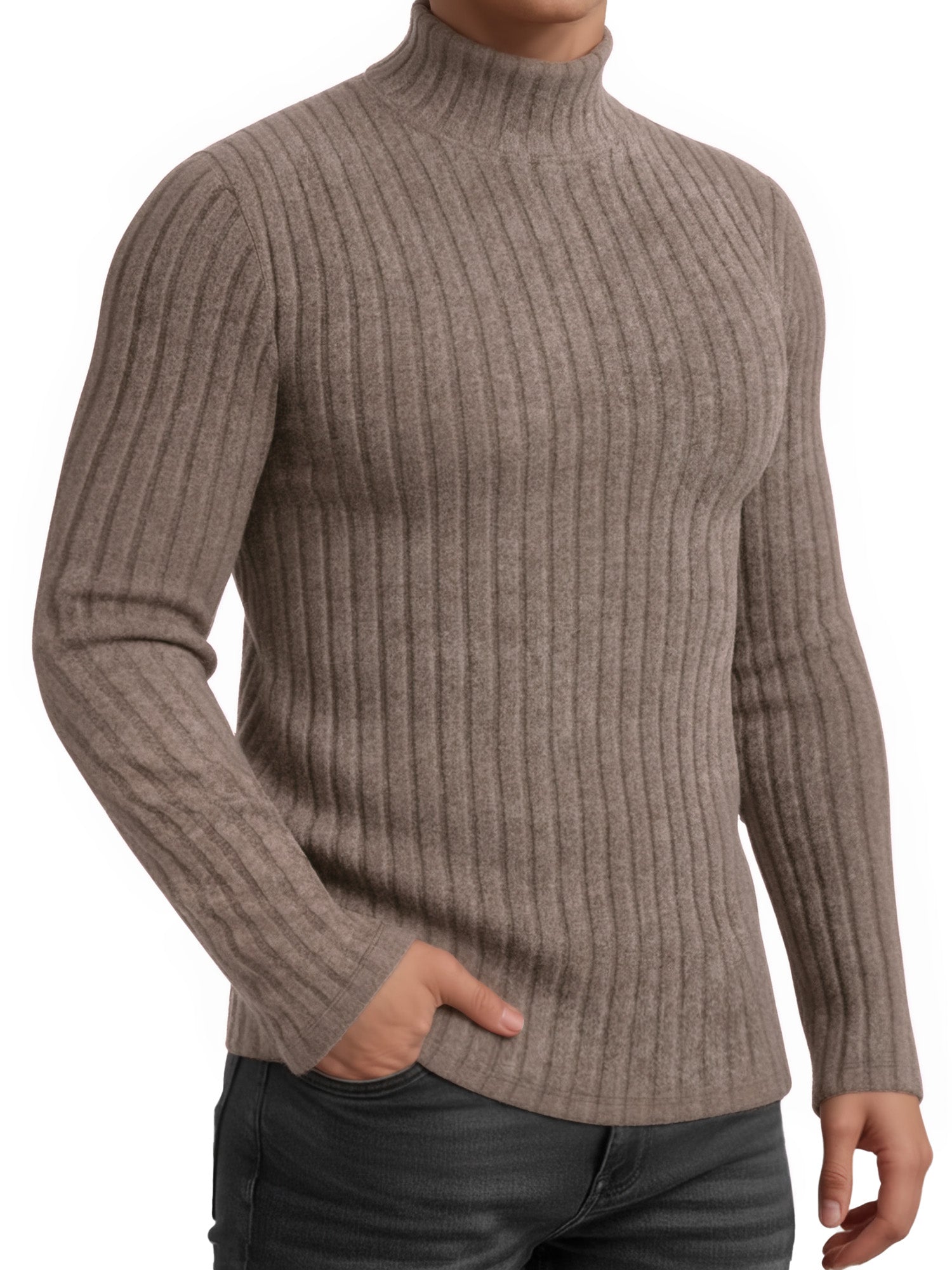 OALUXE Turtleneck Ribbed Long Sleeve Shirts for Mens Undershirts Knit Thermal Fitted Basic Tops
