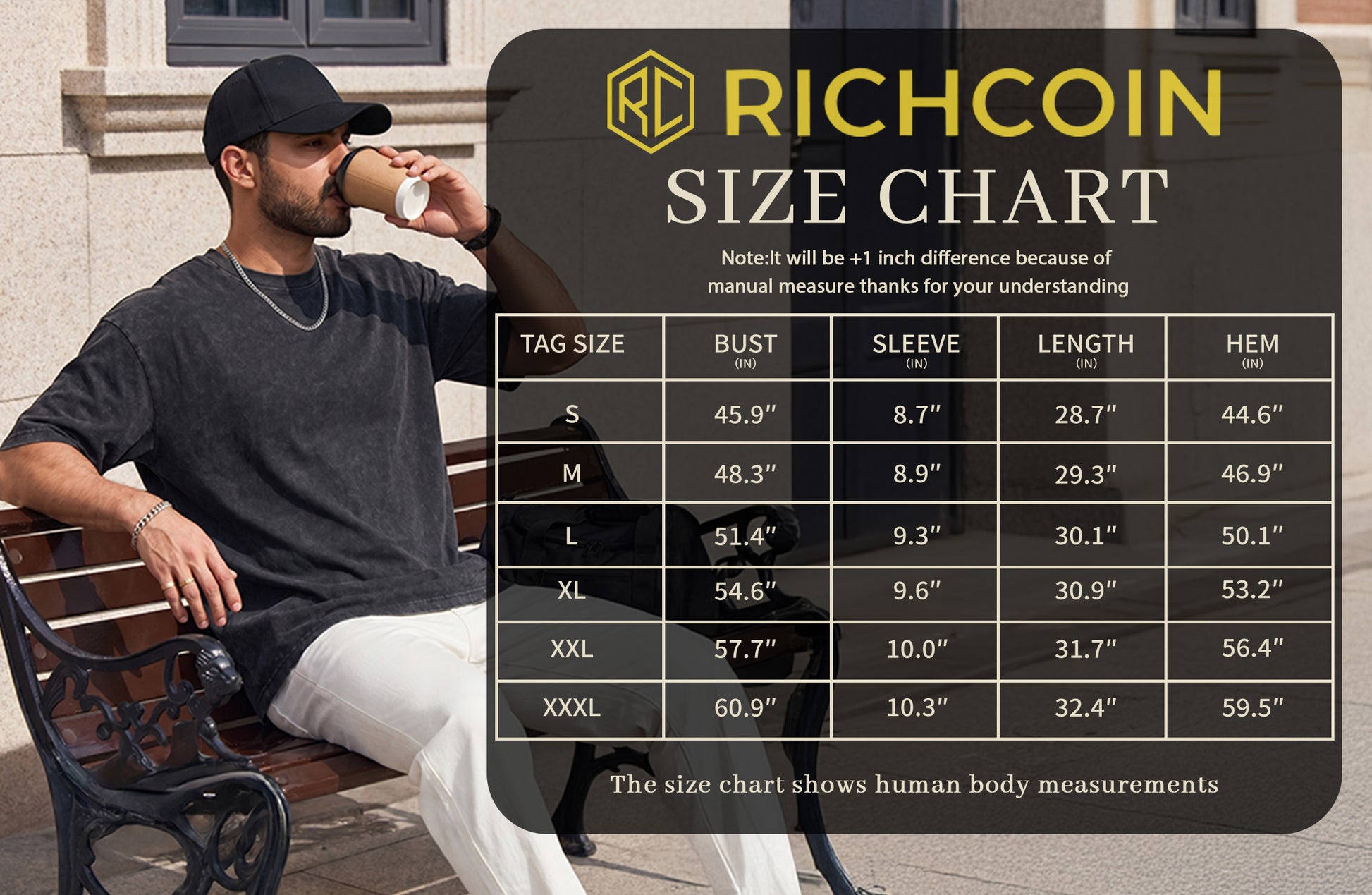RICHCOIN Men's Oversized T-Shirts Loose Fit Vintage Washed Tee Unisex Short Sleeve Casual Tops