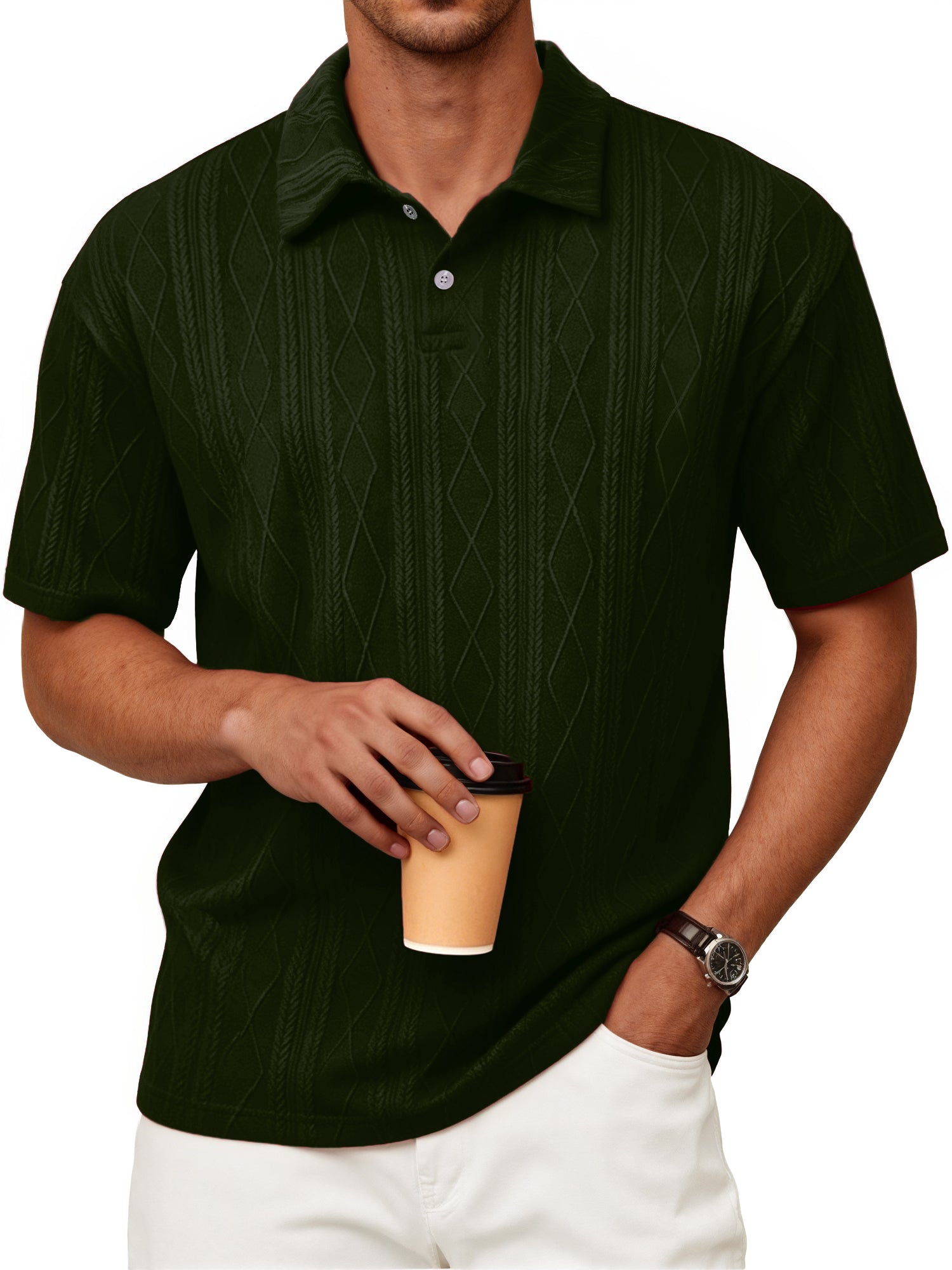 RICHCHOIN Polo Shirts for Men Textured Knit Golf Shirts Casual Short Sleeve Old Money Tops