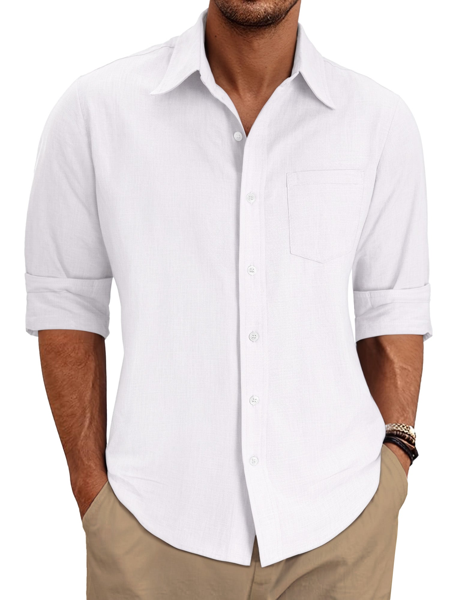 OALUXE Linen Button Down Shirts For Men Casual Long Sleeve Lightweight Dress Shirts With Pocket