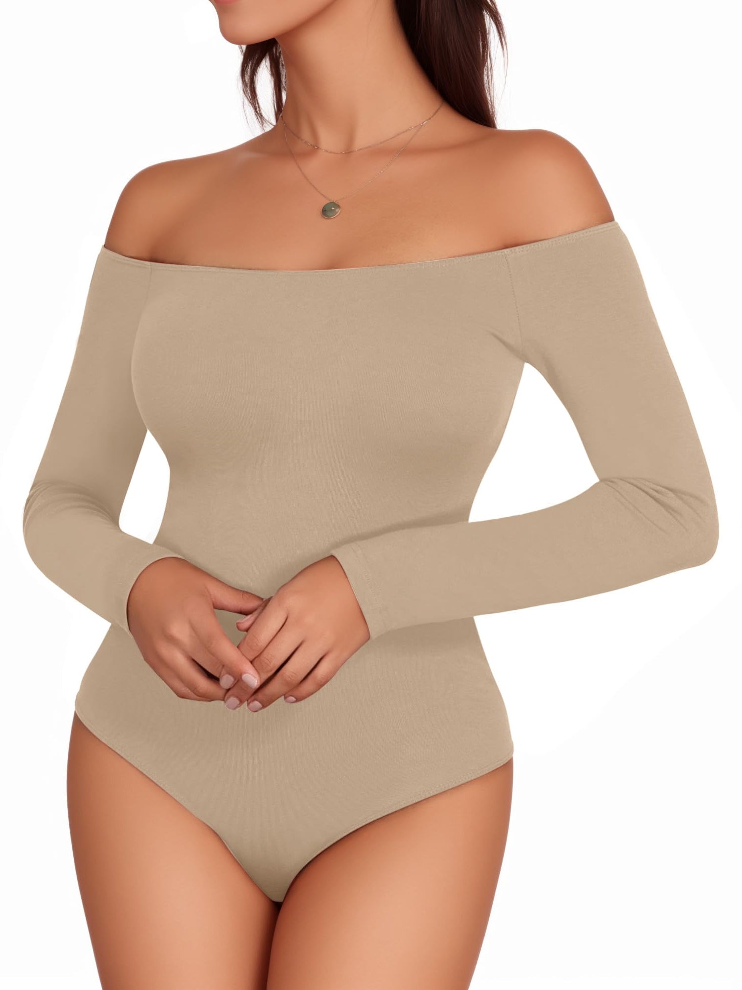 MOYIKO Off the Shoulder Tops for Women Long Sleeve Body Suits for Womens Fitted Tight Tops