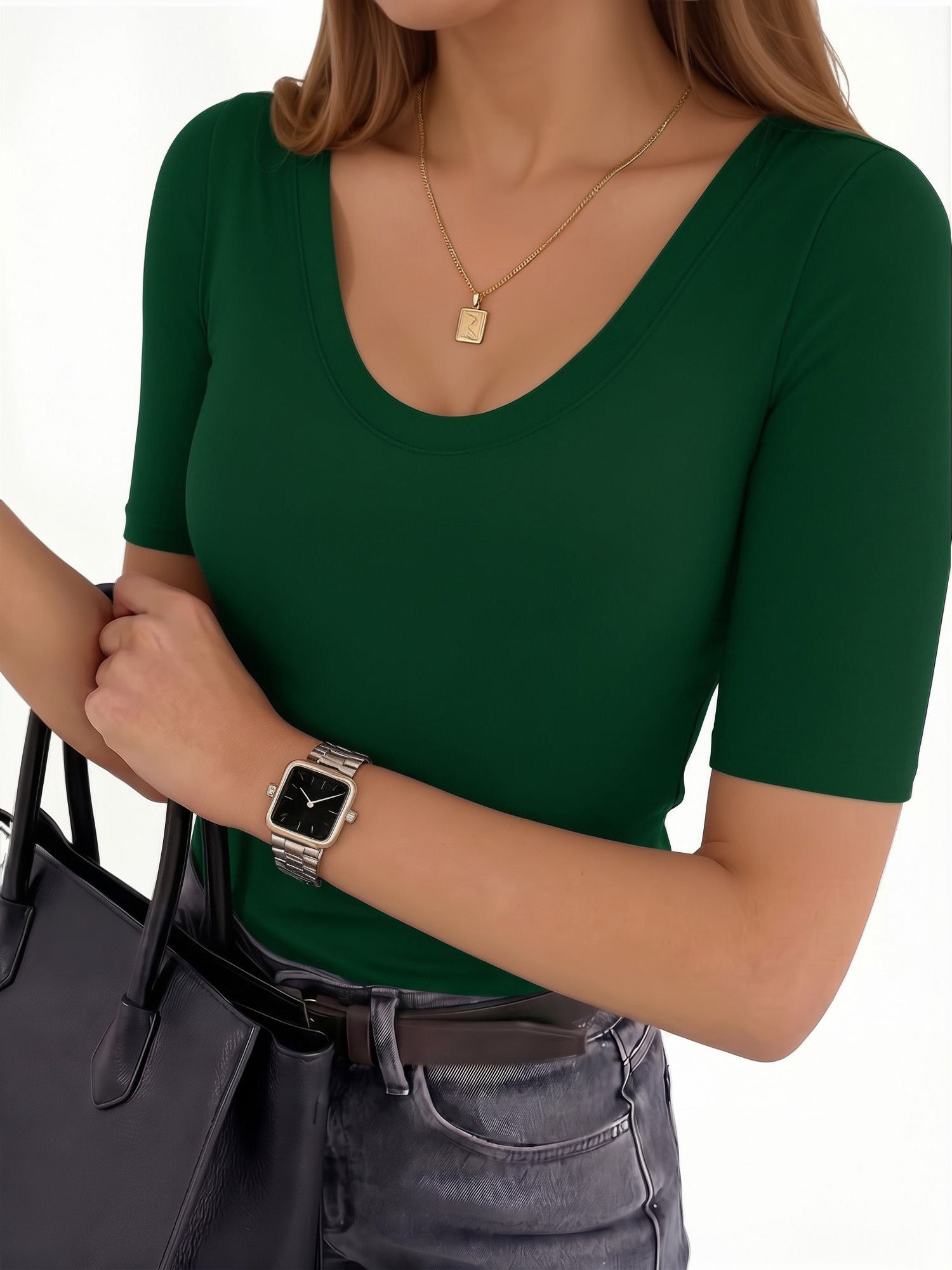 MOYIKO Womens Half Sleeve Tops Scoop Neck Slim Fitted Basic Tee Shirts 2026 Trendy Casual Clothes