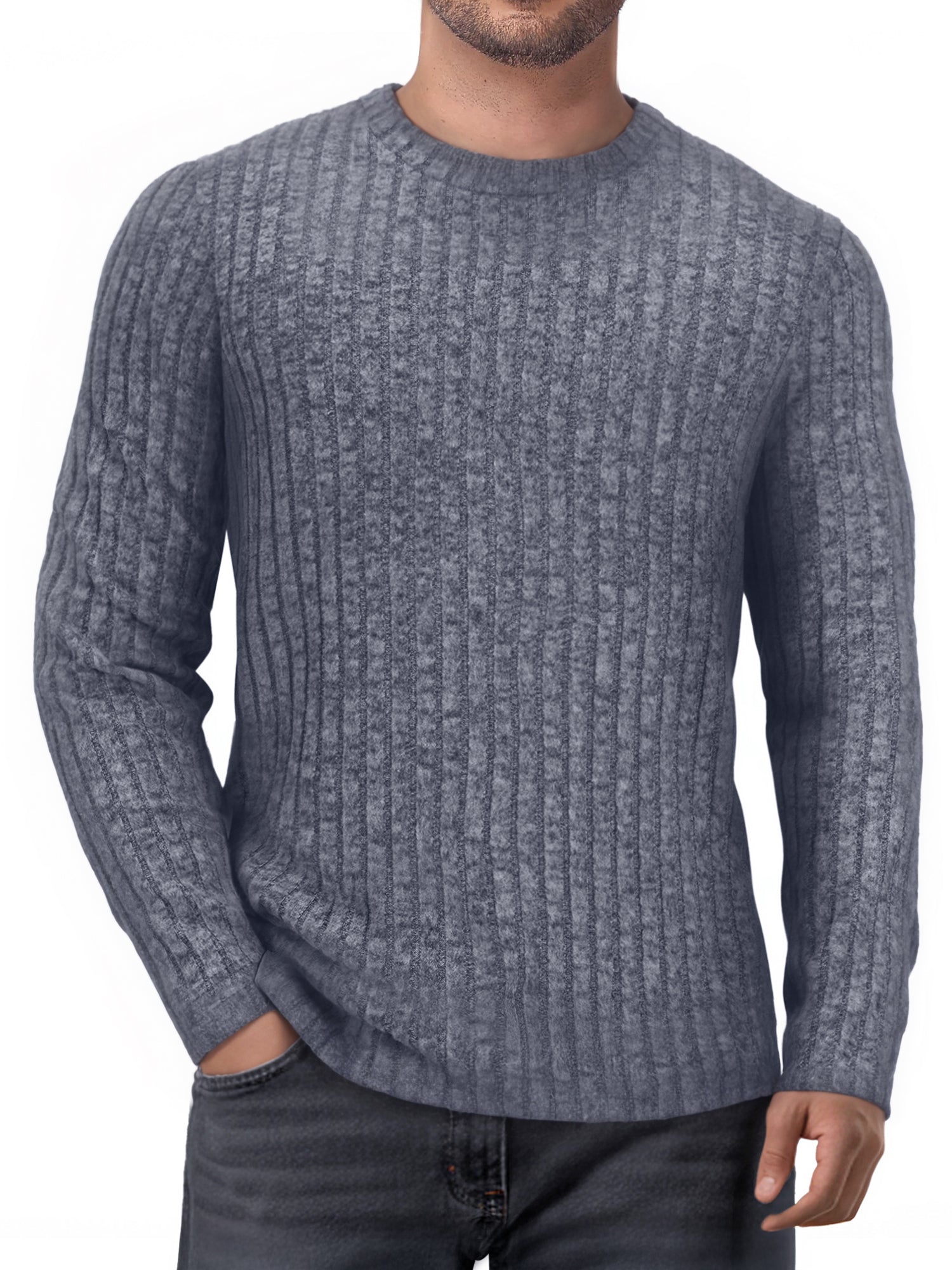 OALUXE Ribbed Long Sleeve Shirts for Men Crewneck Undershirts Thermal Basic Tops