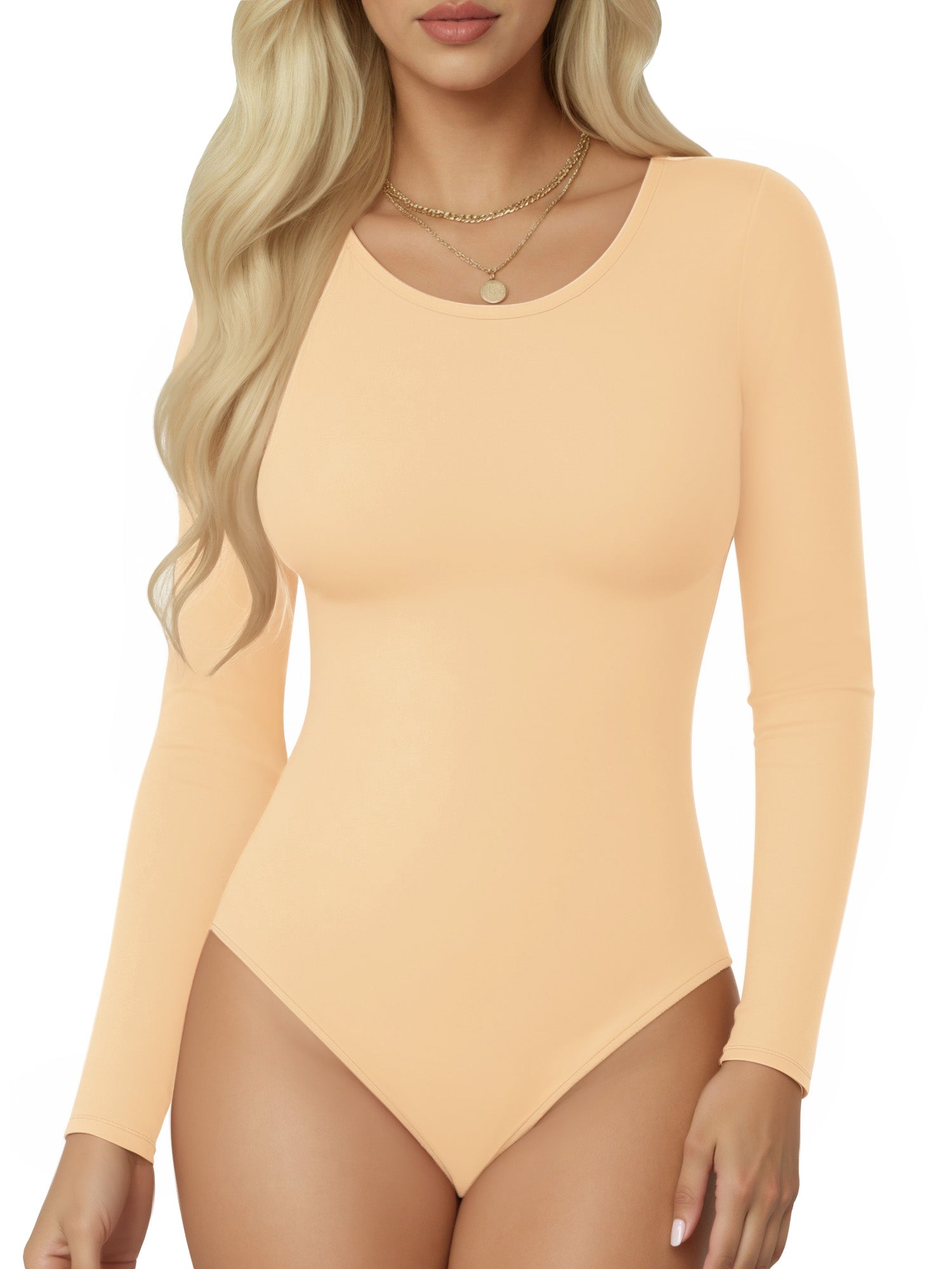 MOYIKO Round Neck Long Sleeve Bodysuit Fitted Womens Tops