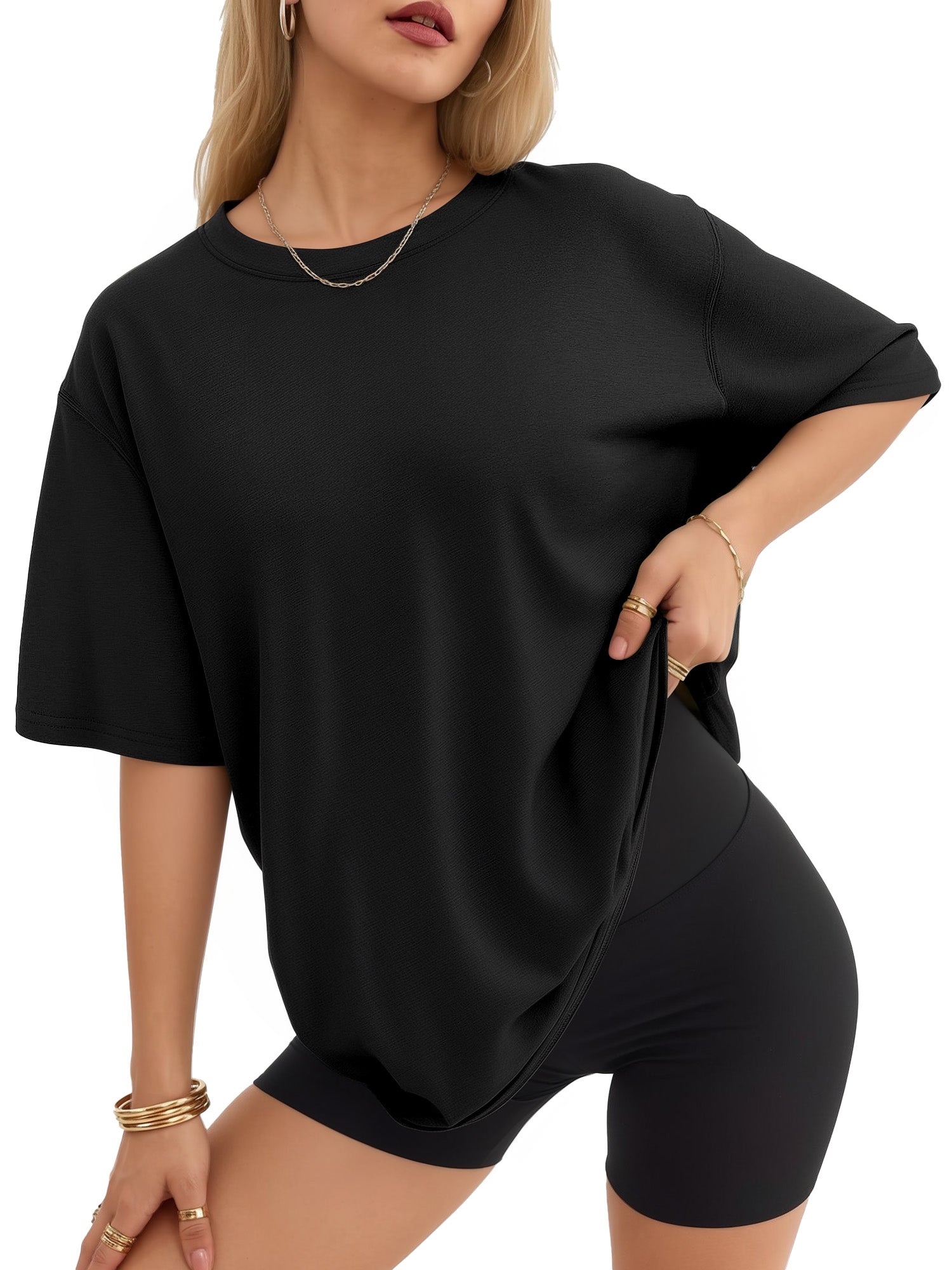 MOYIKO Womens Oversized T Shirts Crew Neck Short Sleeve Summer Trendy Tops Loose Fit Tee