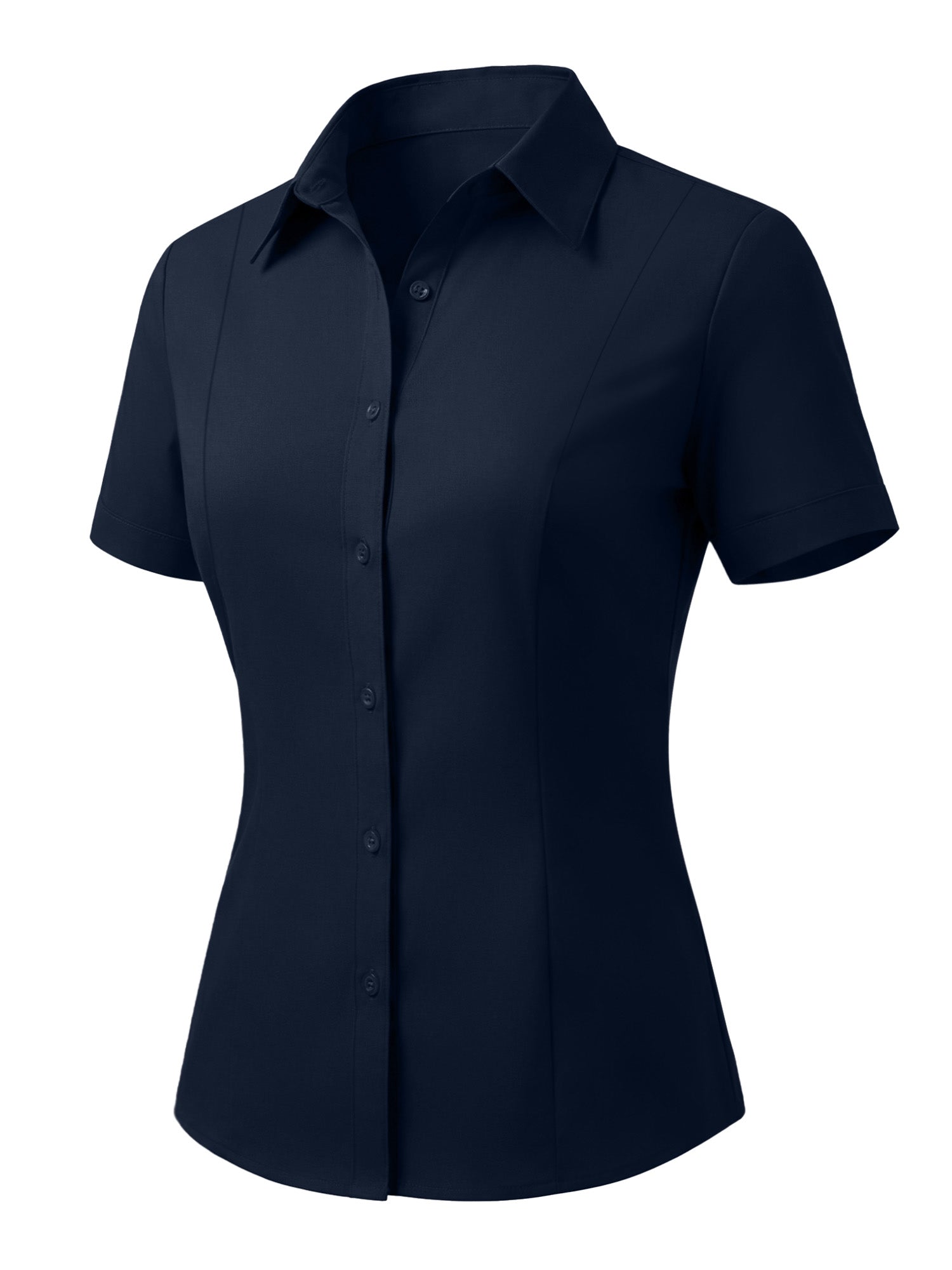 MOYIKO Womens Button Down Shirts Stretch Short Sleeve Dress Shirts Business Work Fitted Collared Office Basic Blouse