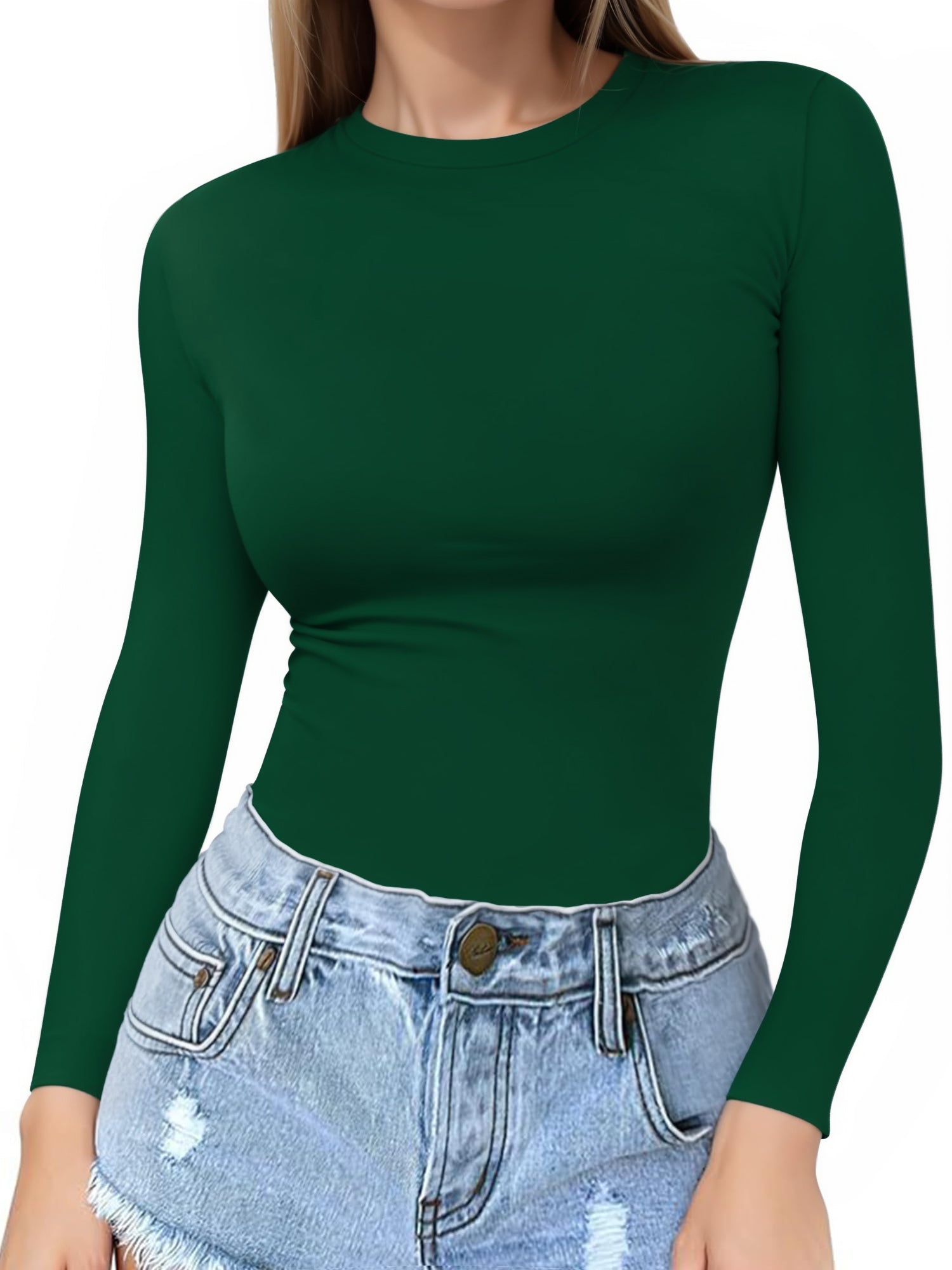 MOYIKO Crewneck Long Sleeve Shirts for Women Slim Fitted Tees Tight Basic Tops