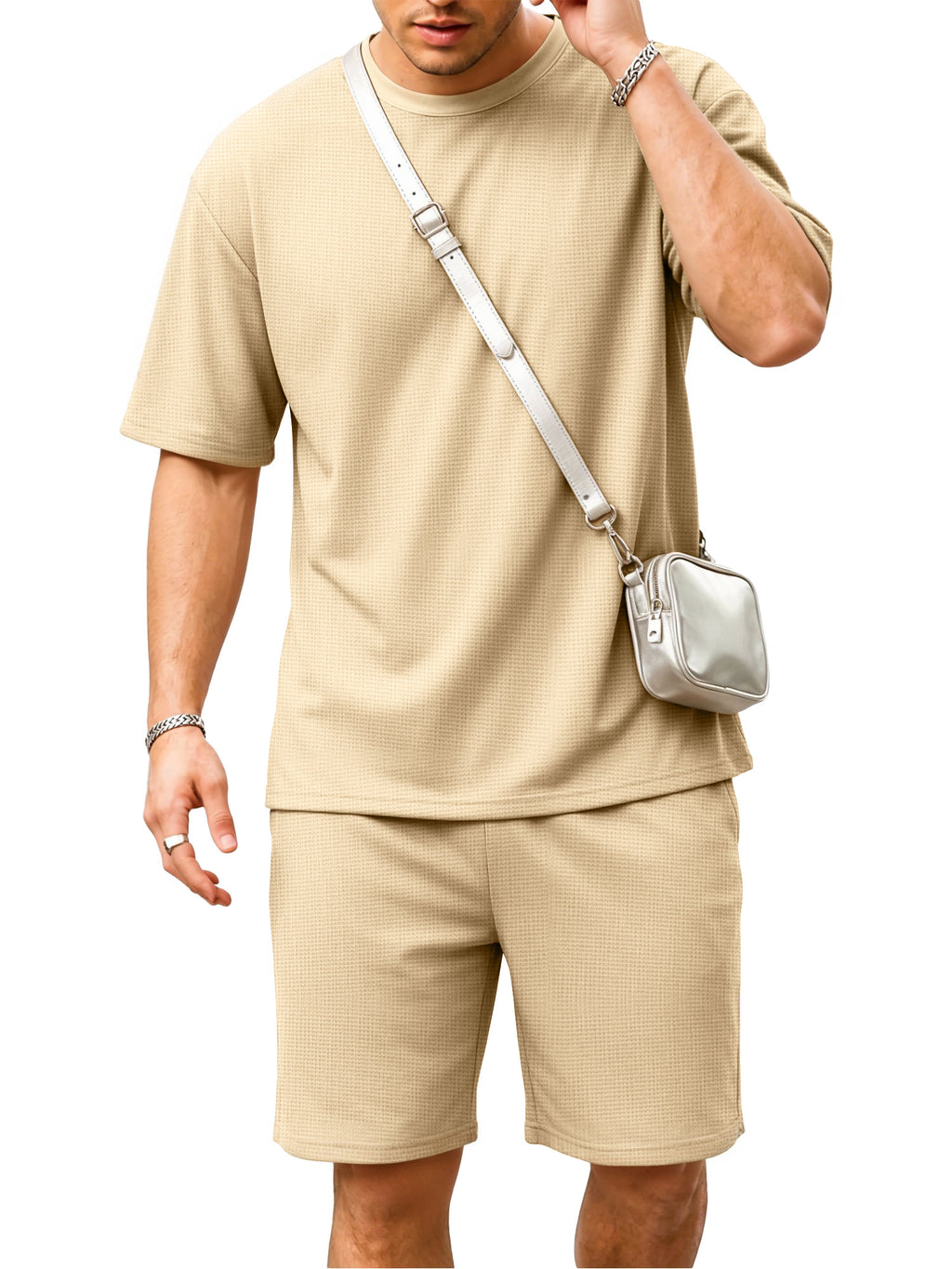 RICHCOIN Mens 2 Piece Sets Casual Outfit Summer Vacation Beach Short Sleeve T Shirts and Shorts for Men