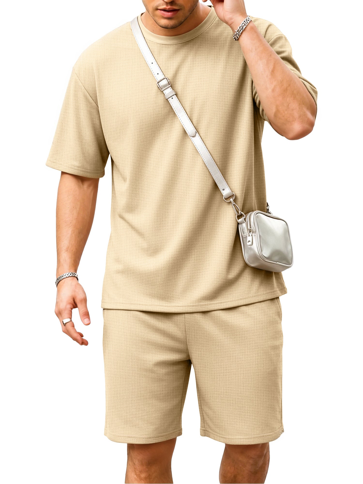 RICHCOIN Mens 2 Piece Sets Casual Outfit Summer Vacation Beach Short Sleeve T Shirts and Shorts for Men