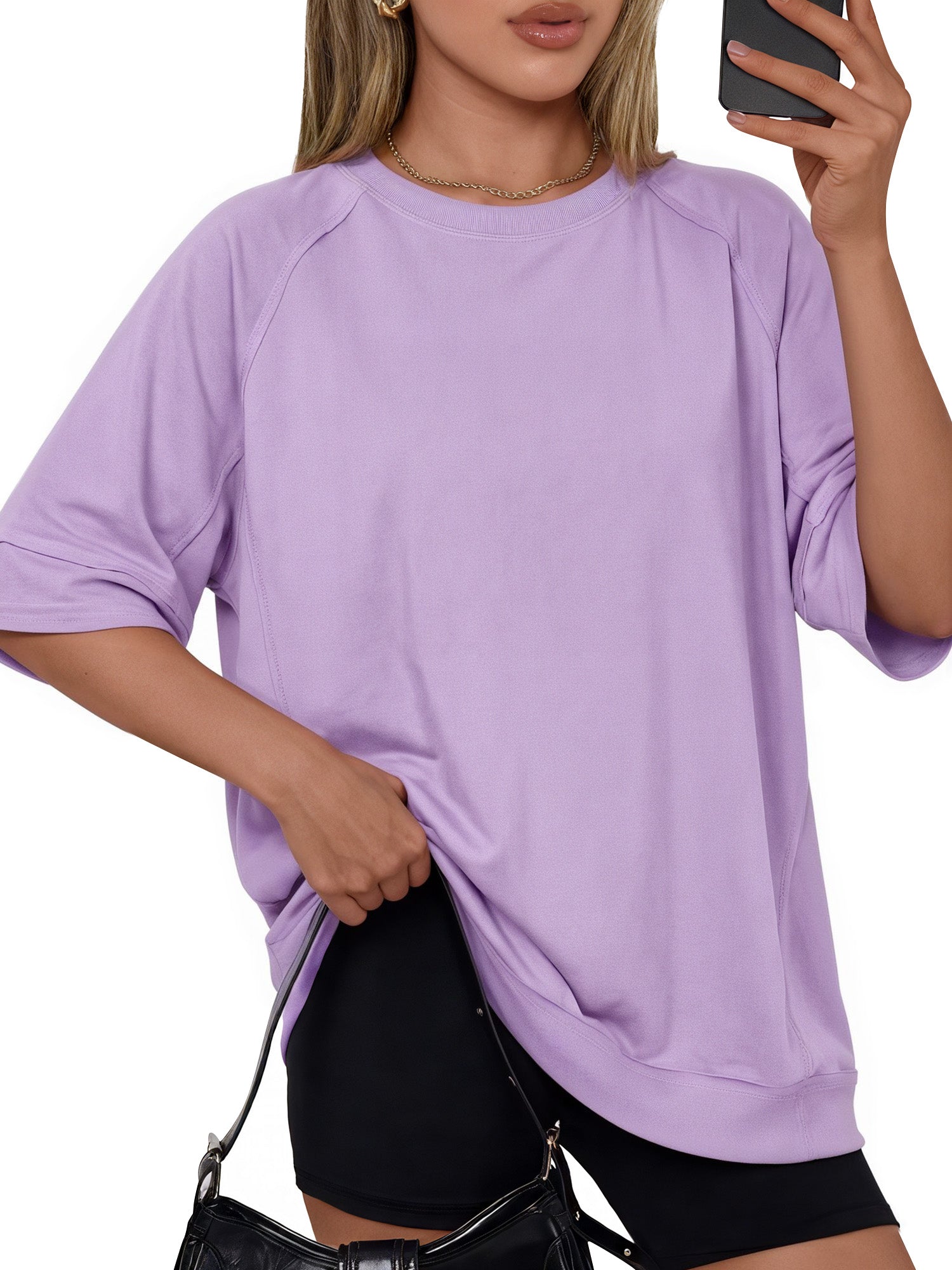 MOYIKO Oversized T Shirts for Women 3/4 Sleeve Summer Tops Loose Fit Y2K Fashion Tees with Pockets