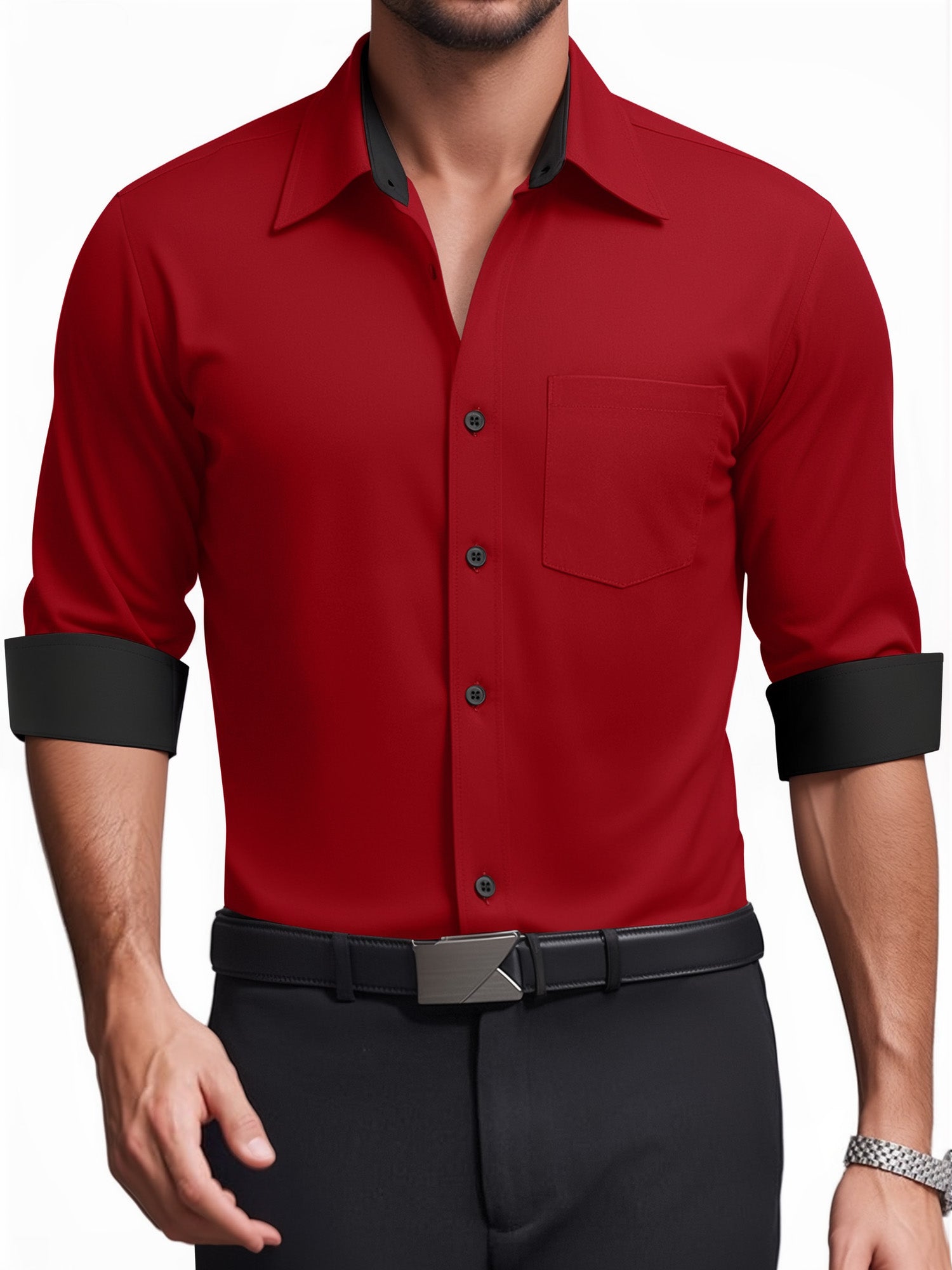 OALUXE Mens Dress Shirts Formal Long Sleeve Button Down Business Contrast Shirt with Pocket