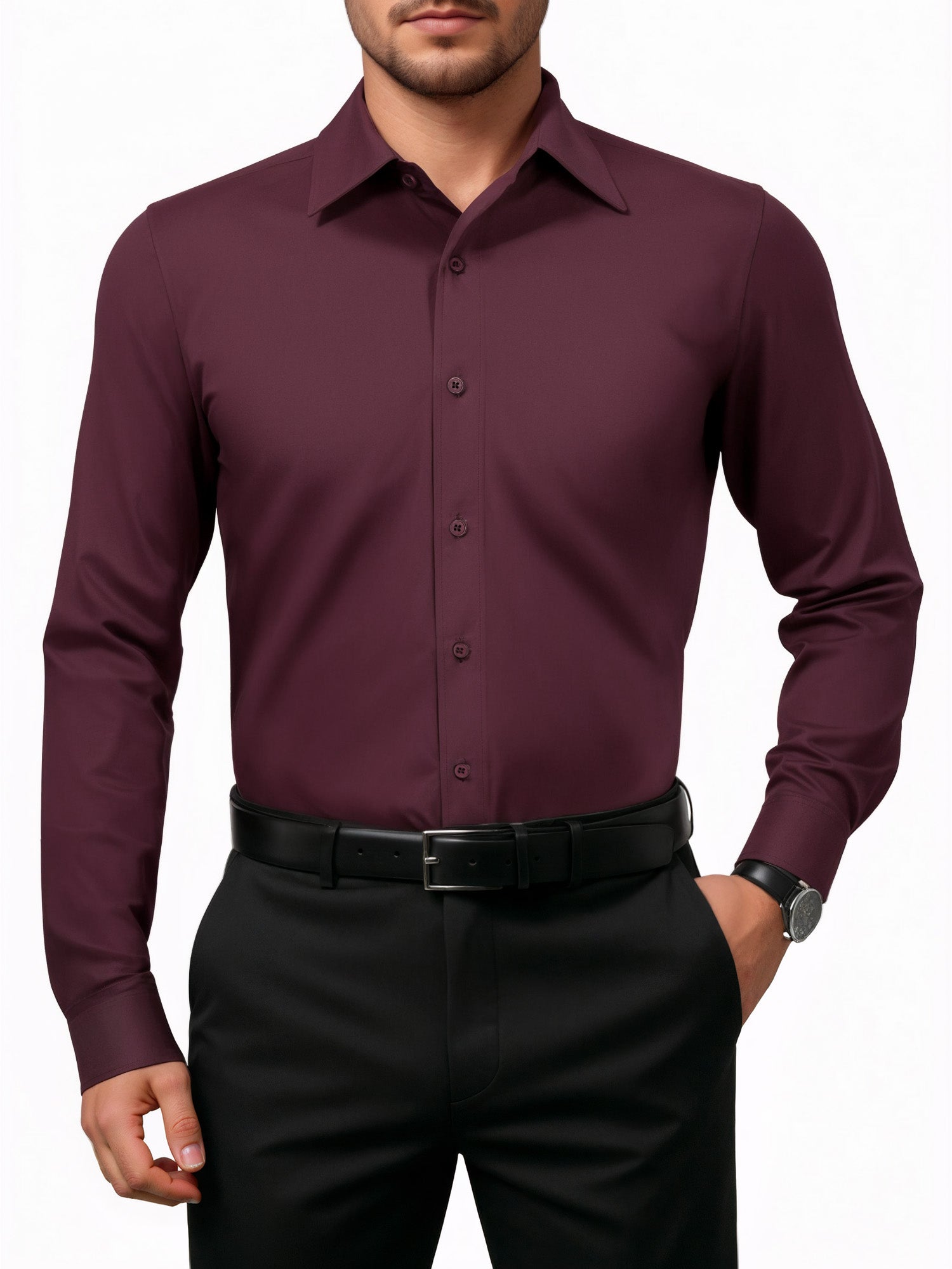 OALUXE Mens Dress Shirts Formal Long Sleeve Button Down Business Solid Shirt