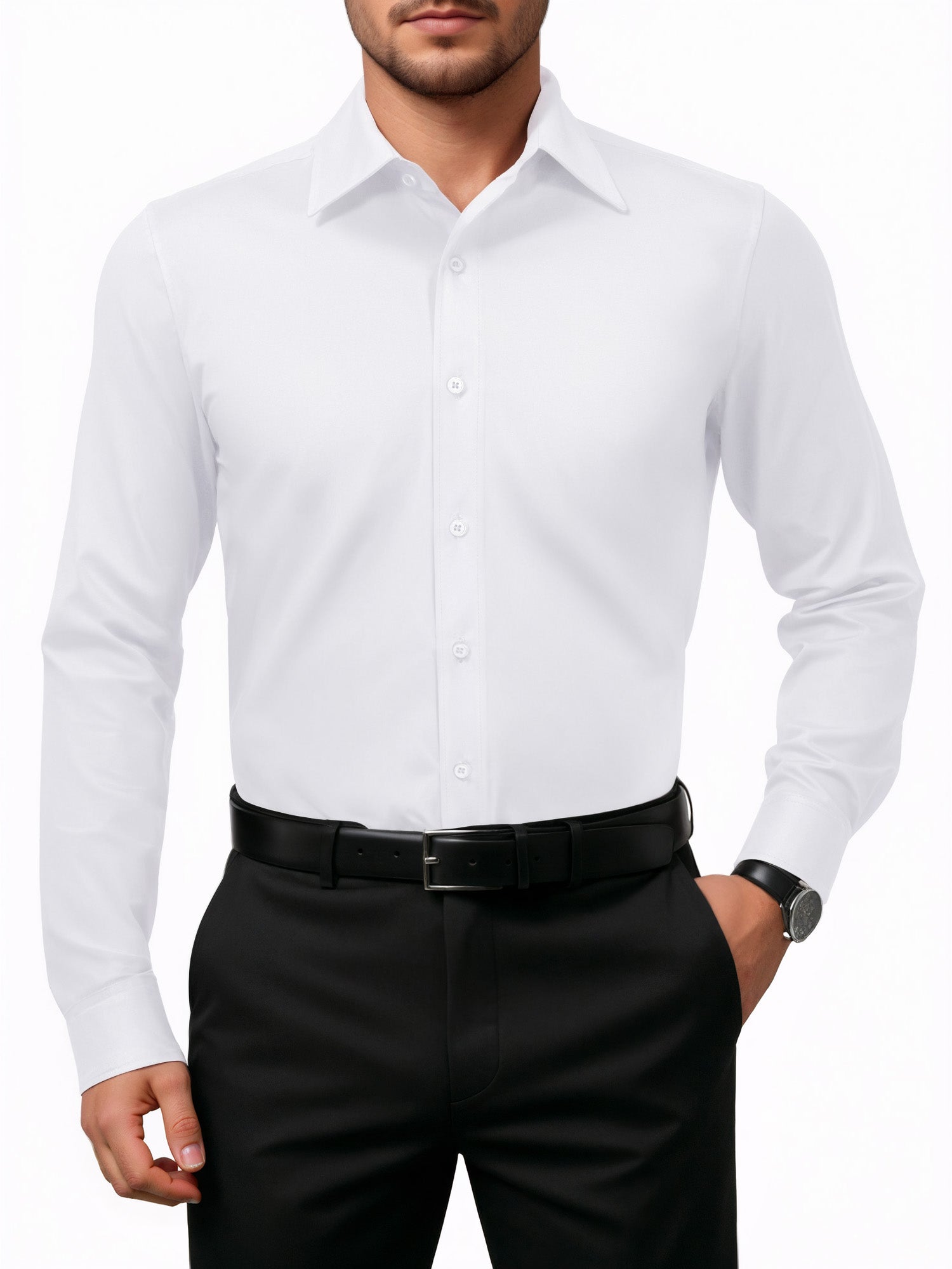 OALUXE Mens Dress Shirts Formal Long Sleeve Button Down Business Solid Shirt