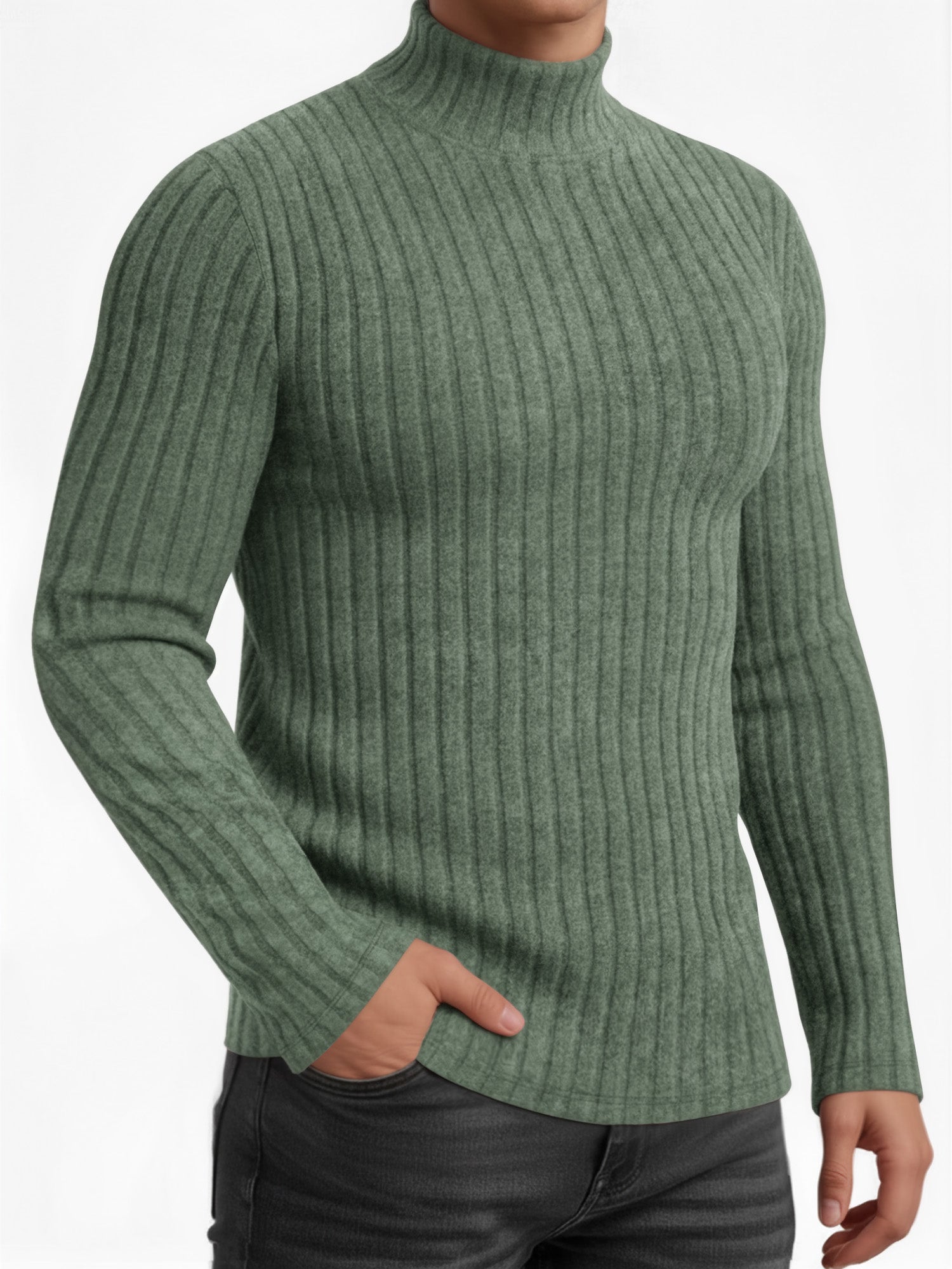 OALUXE Turtleneck Ribbed Long Sleeve Shirts for Mens Undershirts Knit Thermal Fitted Basic Tops