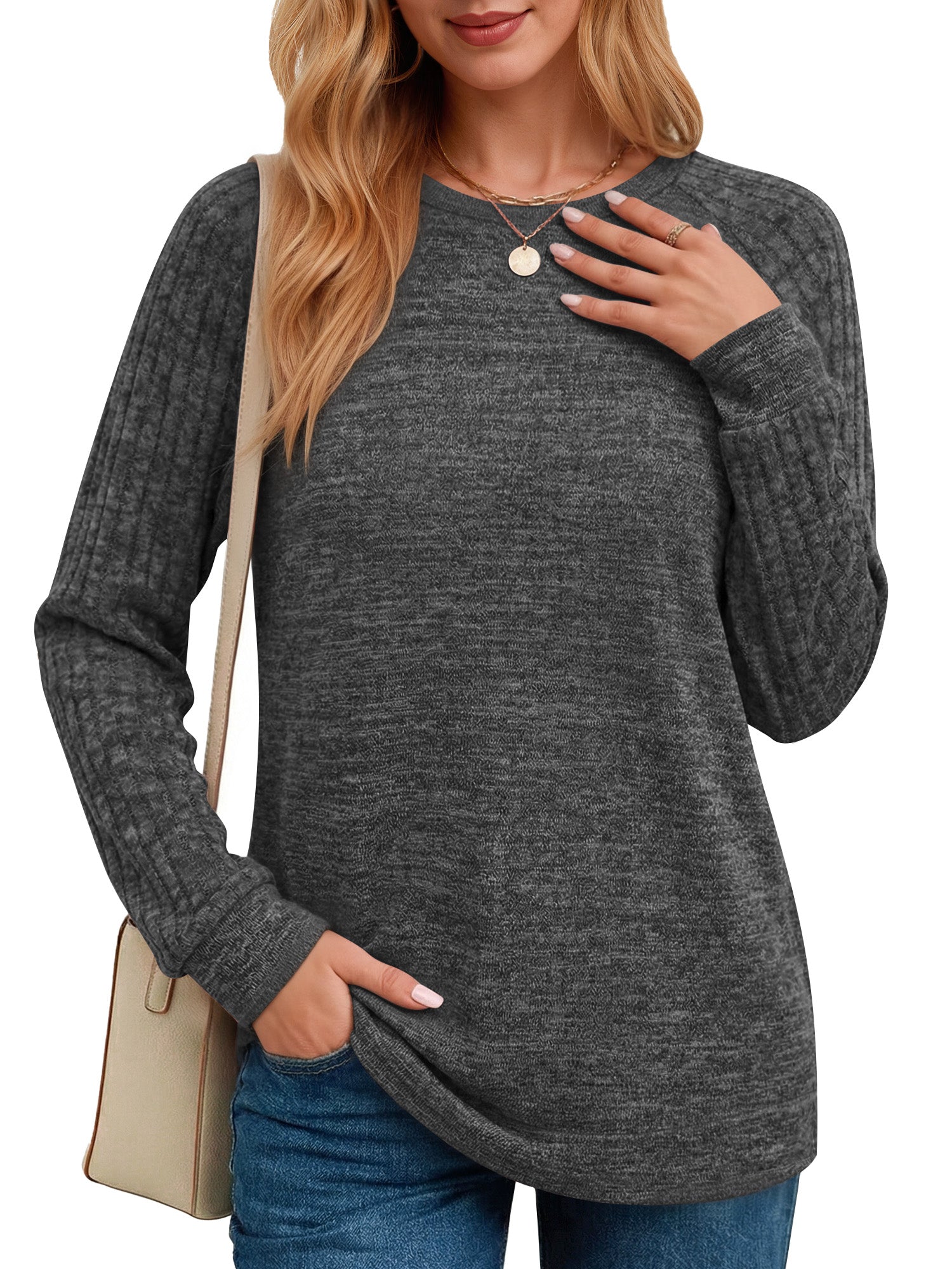 OALUXE Long Sleeve Shirts Blouses for Women Dressy Casual Tunic Tops Loose Fit Pullover Sweaters