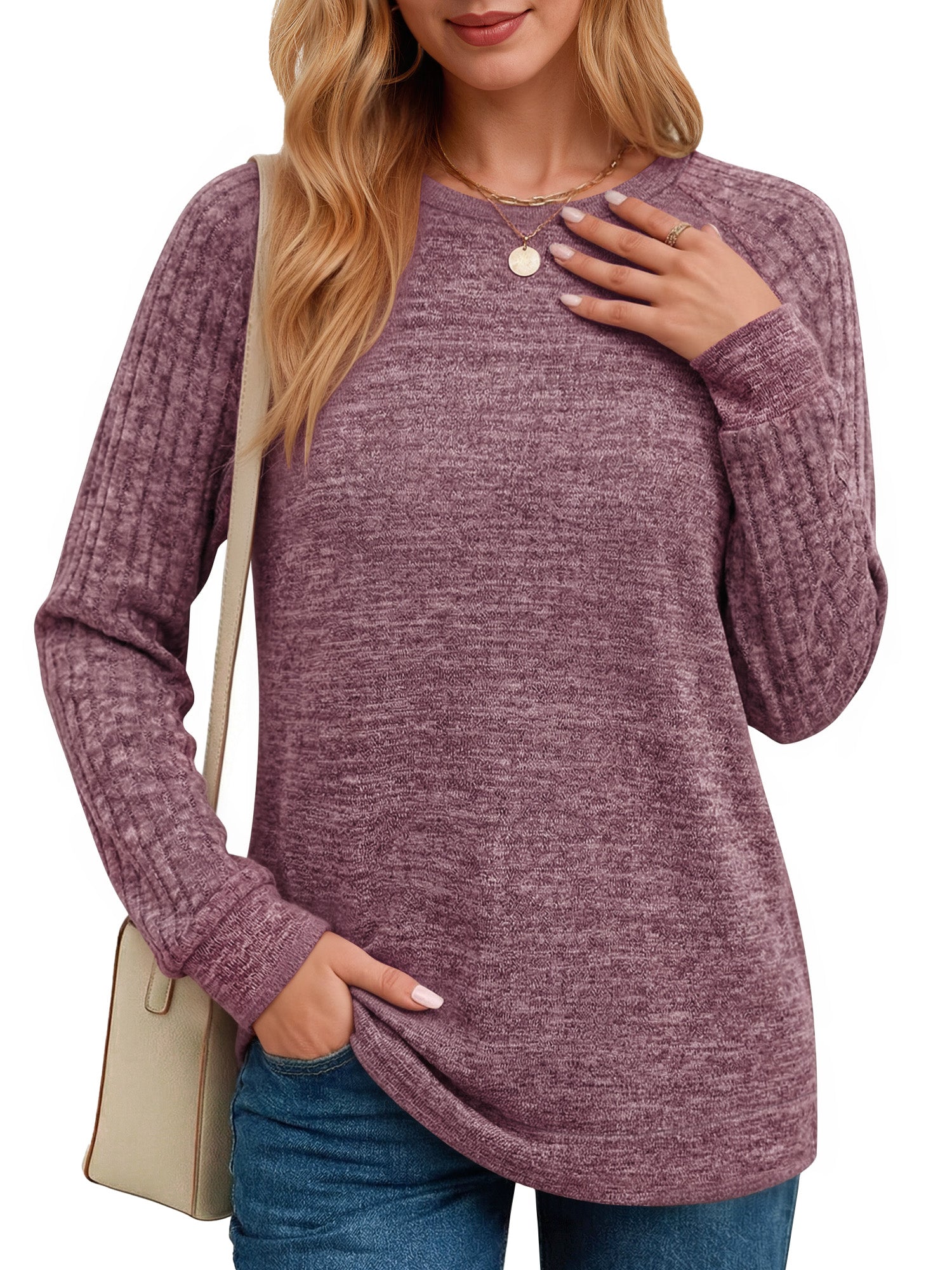 OALUXE Long Sleeve Shirts Blouses for Women Dressy Casual Tunic Tops Loose Fit Pullover Sweaters