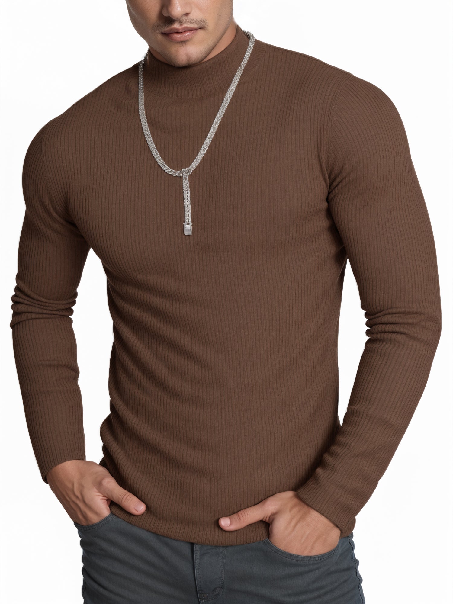OALUXE Turtleneck Ribbed Long Sleeve Shirts for Mens Undershirts Knit Thermal Basic Tops