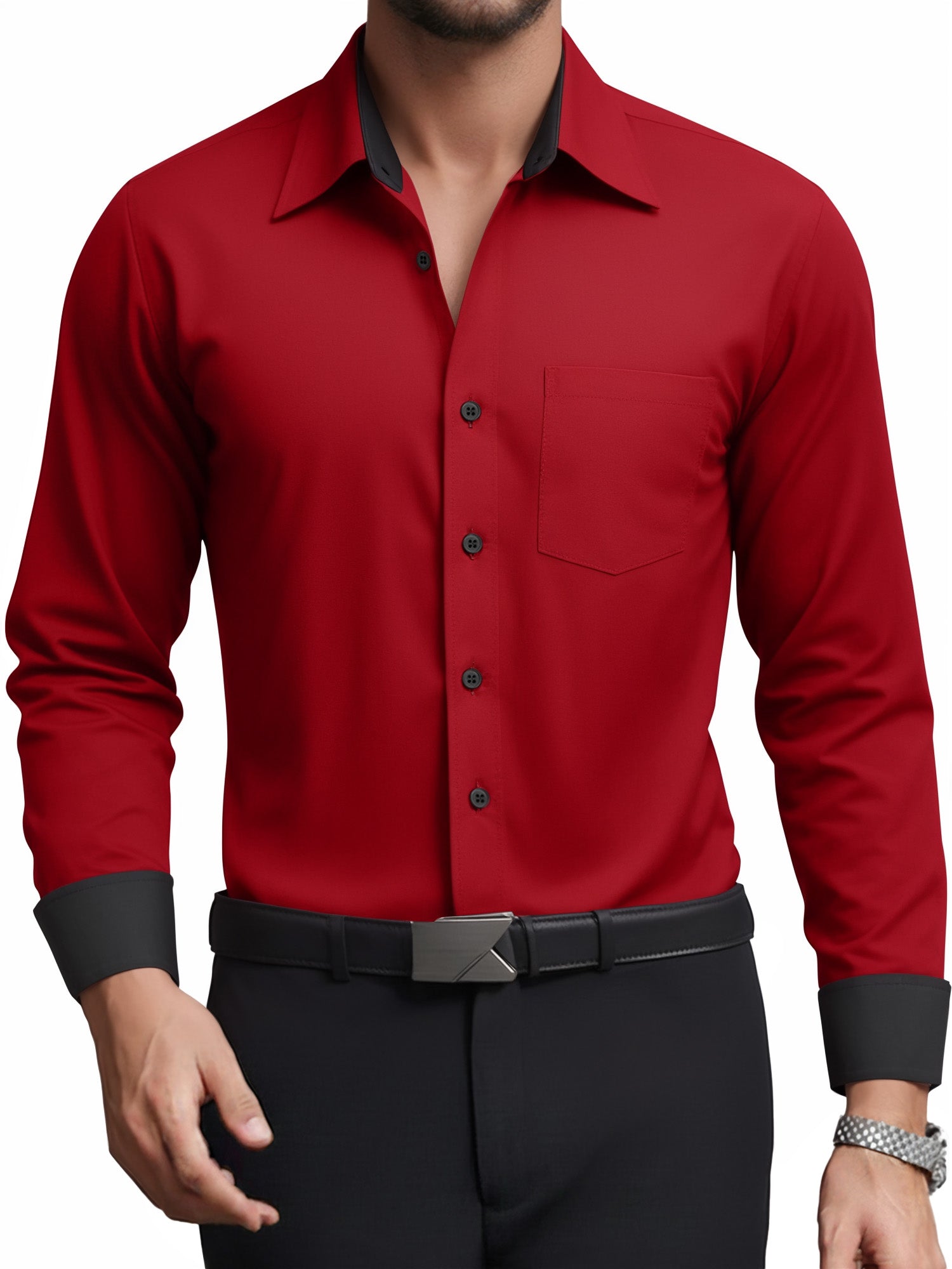 OALUXE Mens Dress Shirts Formal Long Sleeve Button Down Business Contrast Shirt with Pocket