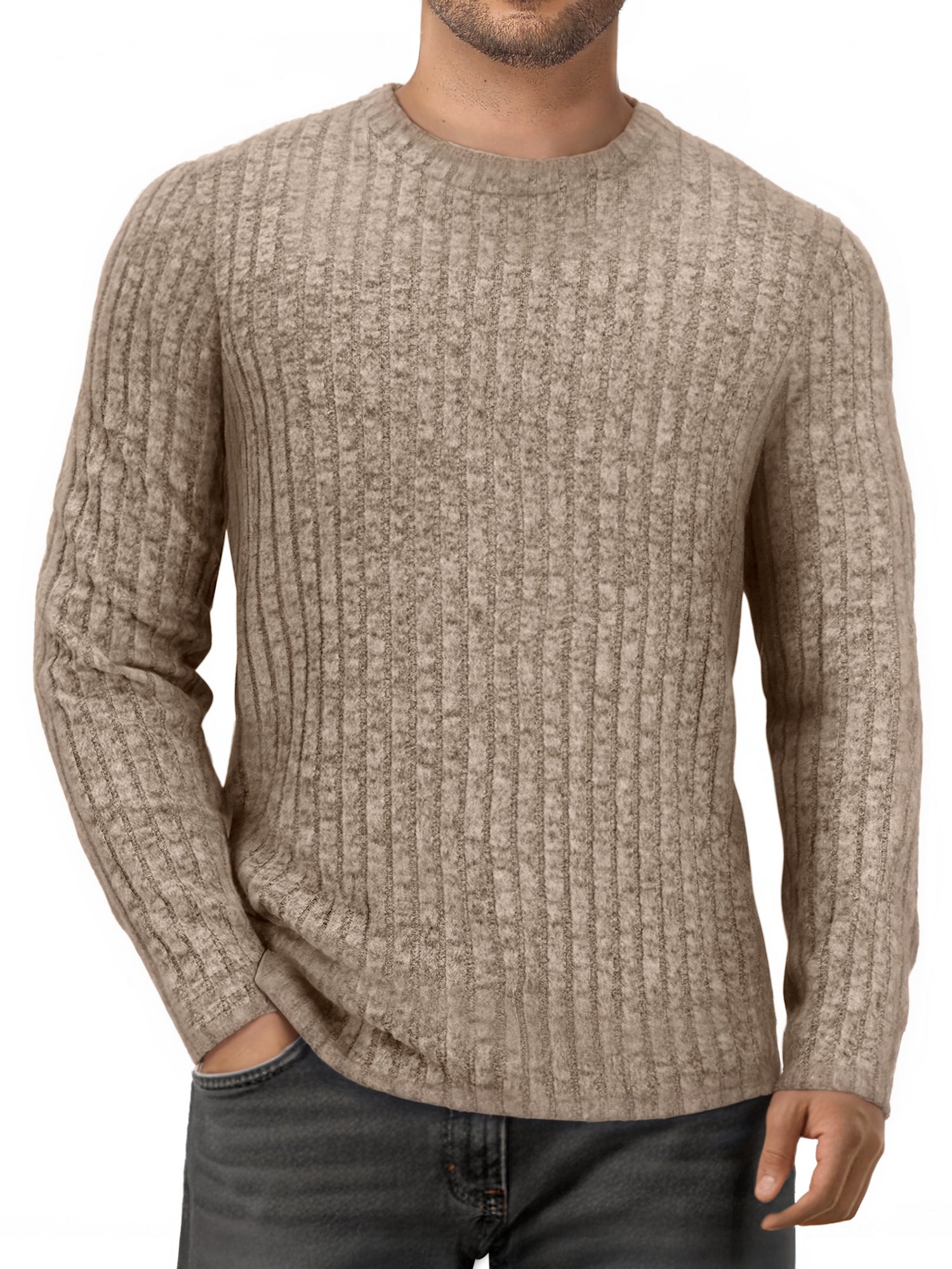 OALUXE Ribbed Long Sleeve Shirts for Men Crewneck Undershirts Thermal Basic Tops