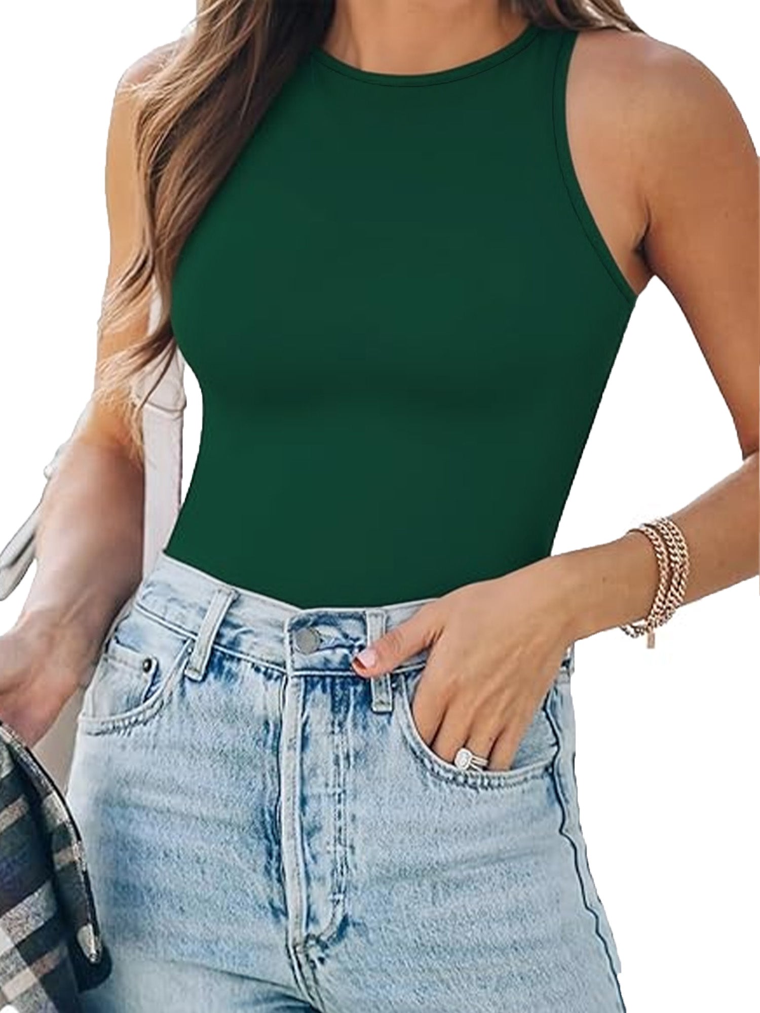 MOYIKO Tank Top for Women Sleeveless Bodysuits for Women Crewneck Summer Fitted Tight Tops
