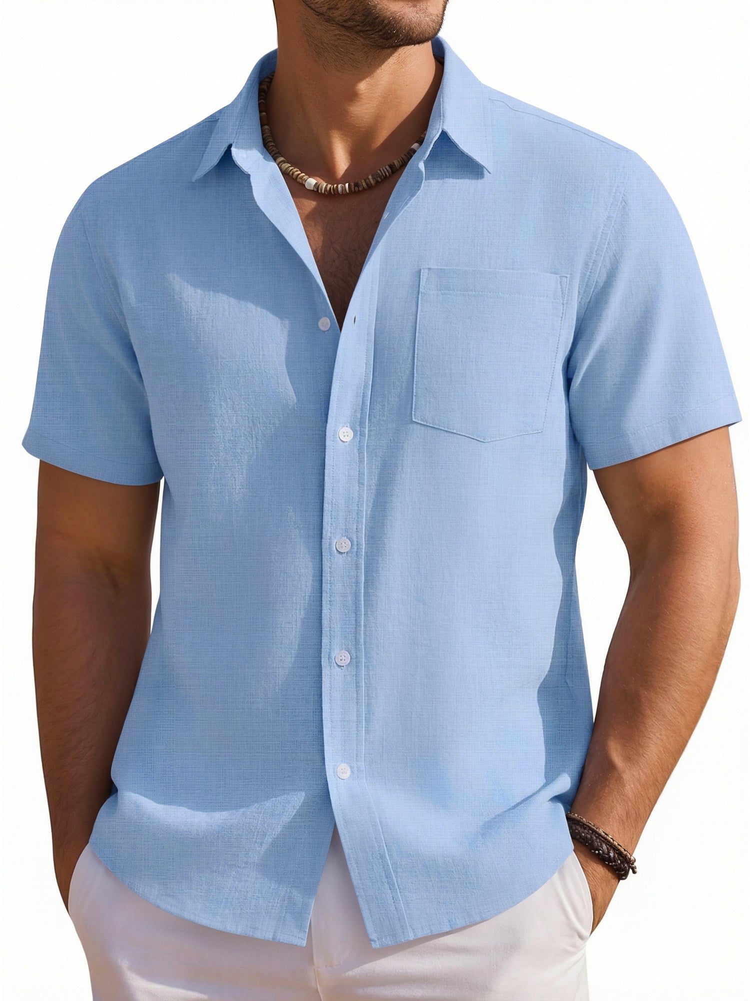 RICHCOIN Mens Linen Shirts Short Sleeve Button Down Dress Shirts for Men Casual Summer Tops Beach