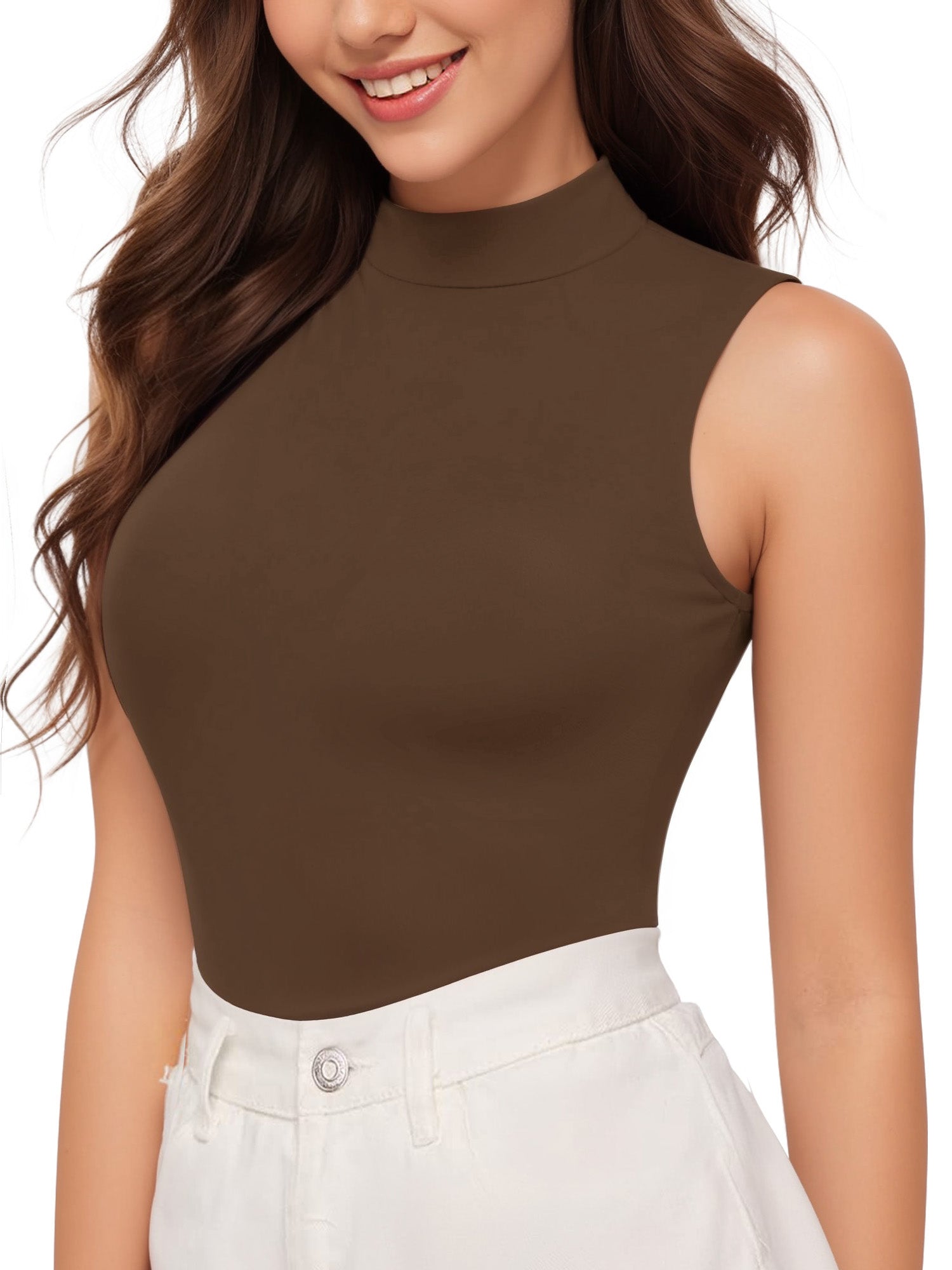 MOYIKO Mock Turtleneck Sleeveless Shirts for Women Fitted Tops Tee