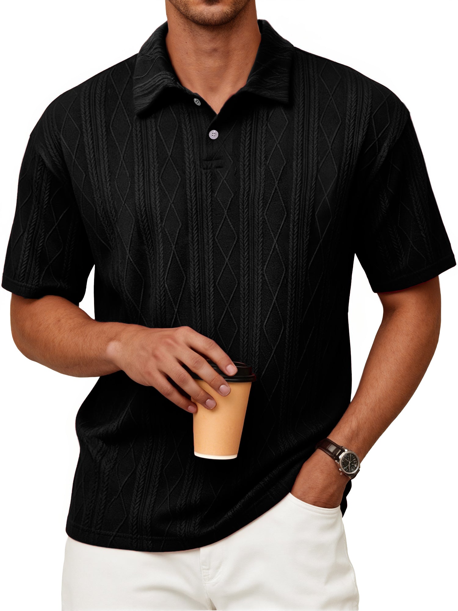 RICHCHOIN Polo Shirts for Men Textured Knit Golf Shirts Casual Short Sleeve Old Money Tops