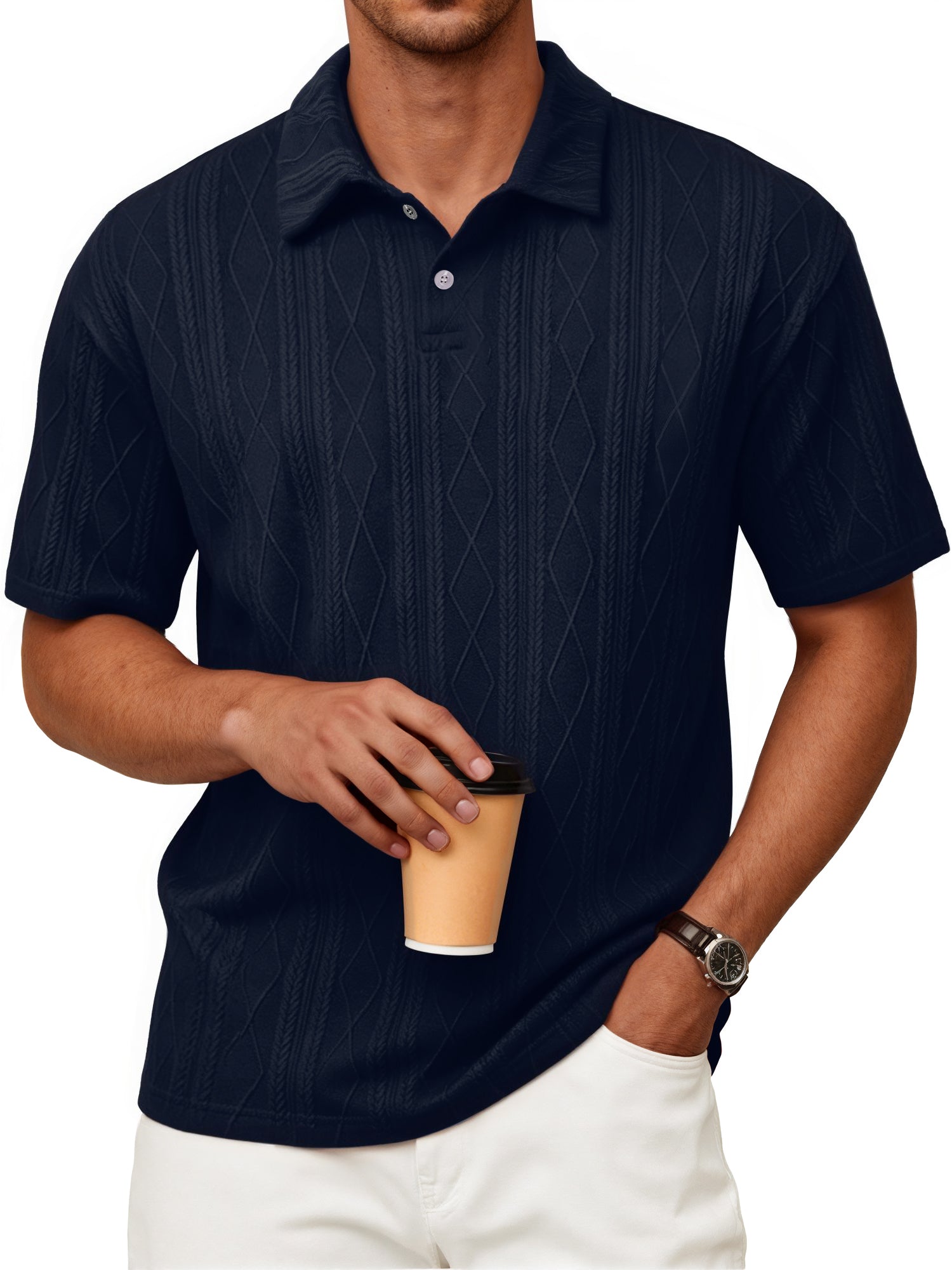 RICHCHOIN Polo Shirts for Men Textured Knit Golf Shirts Casual Short Sleeve Old Money Tops